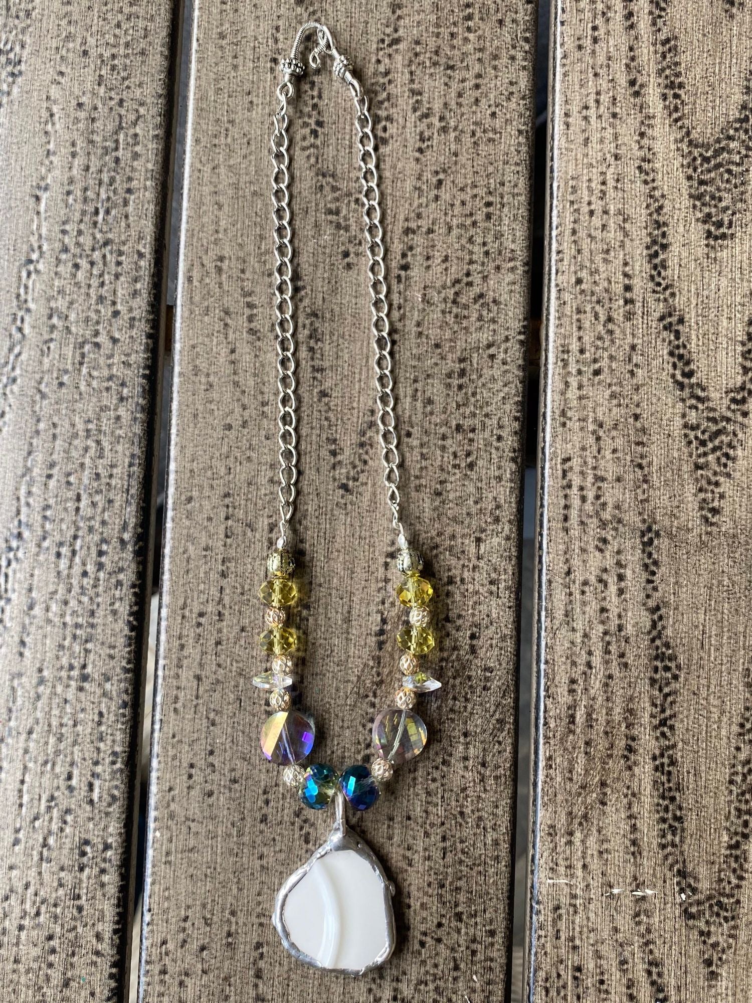 Broken China Pendant with Glass Beaded Necklace - Image 9
