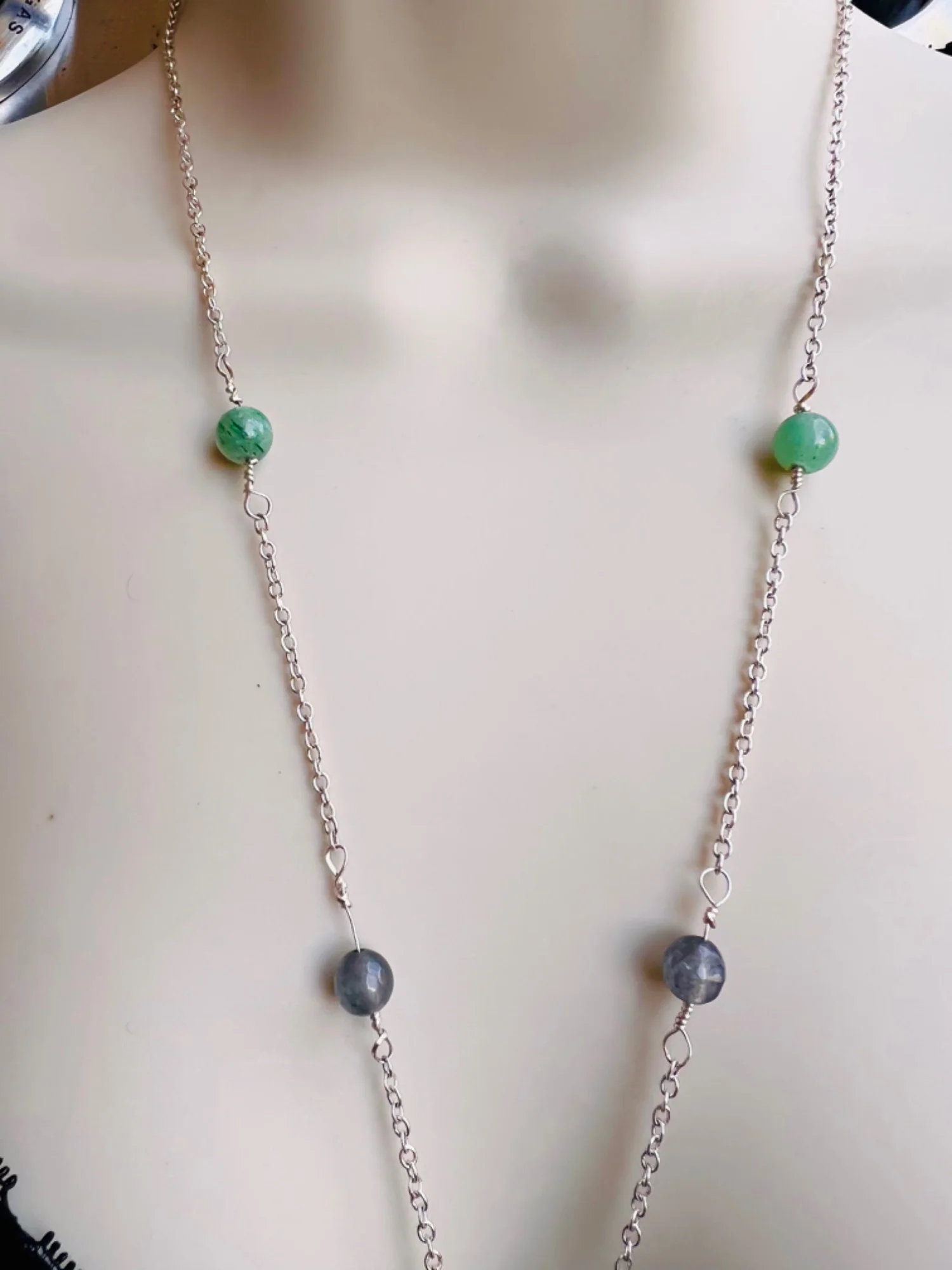 Broken China Teacup Necklace Currier and Ives Winter Scene Labradorite and Agate Beads by Broken China - Image 2