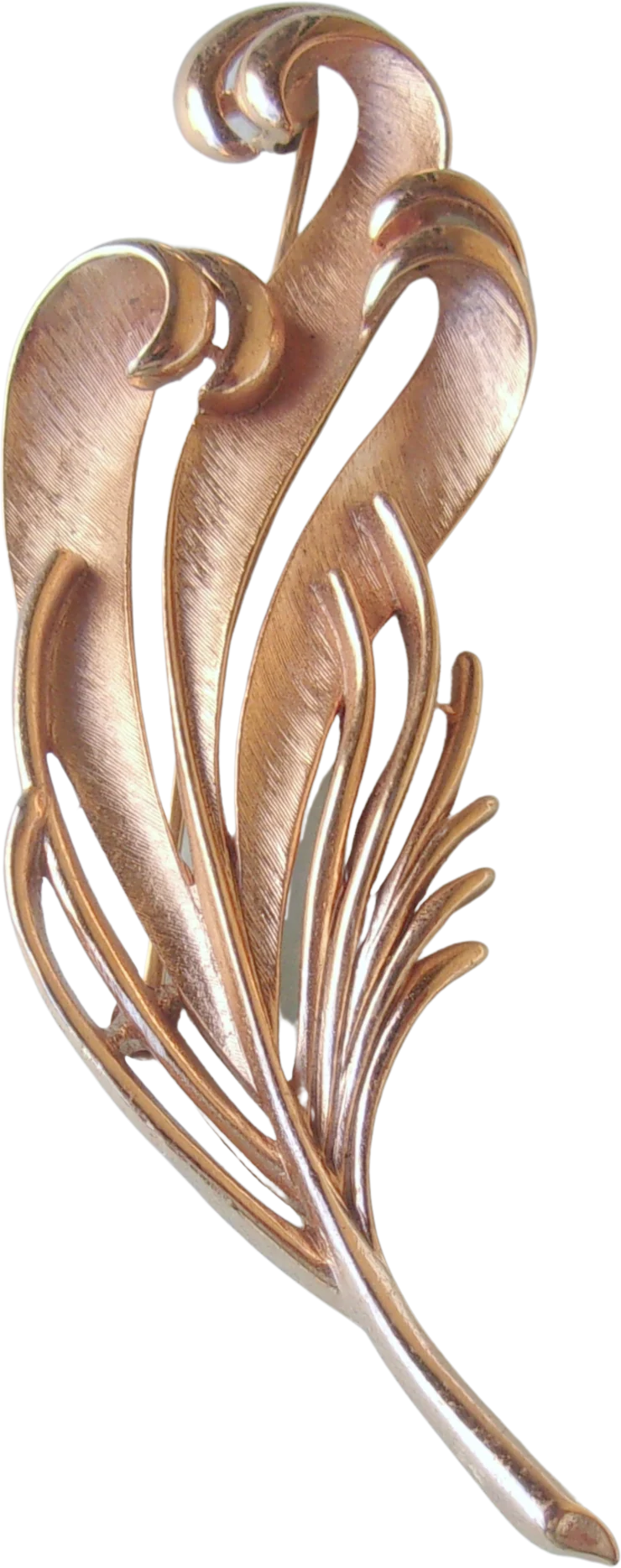 Brooch Curly Feather Brushed Goldtone Pin By Crown Trifari
