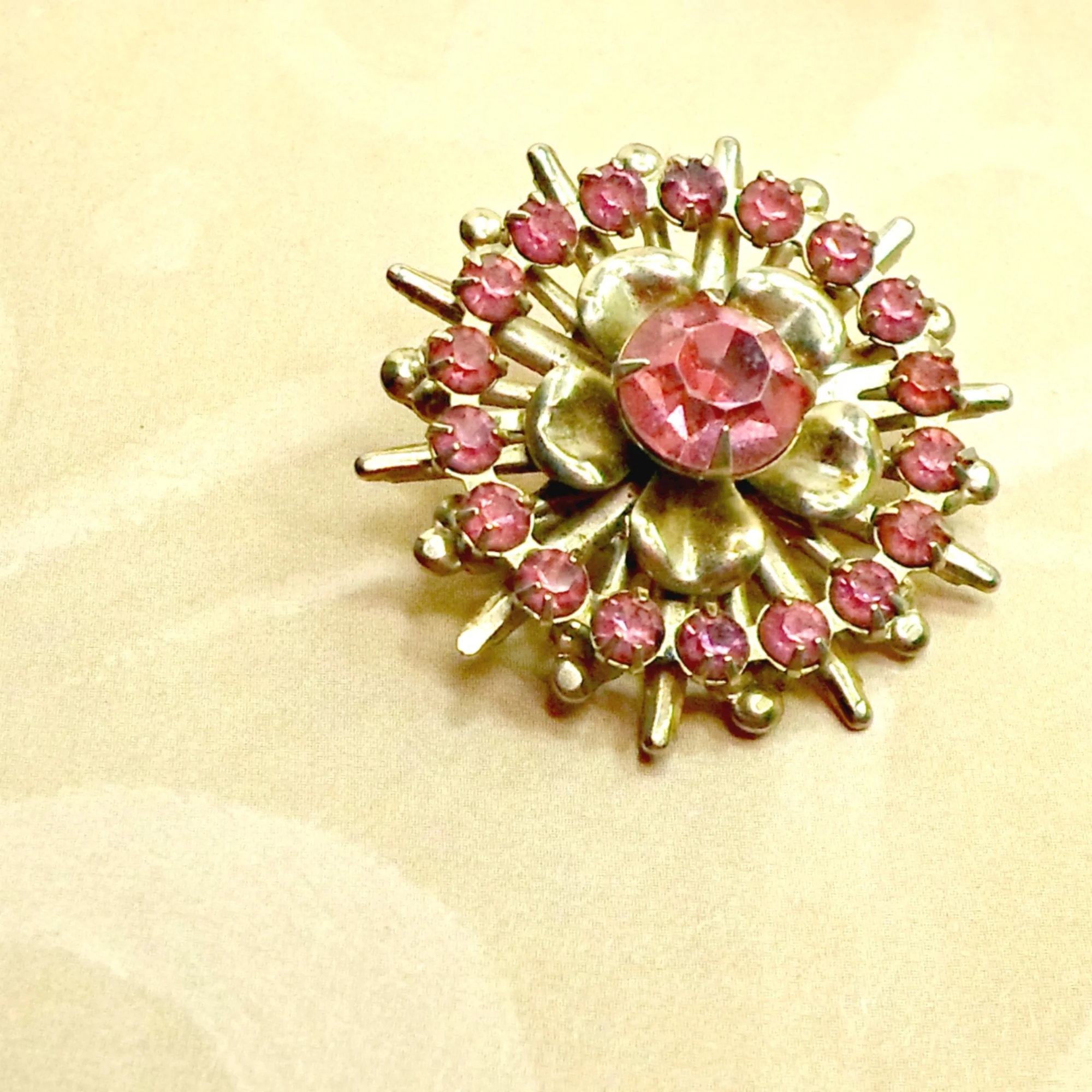 Brooch Pink Rhinestones Floral Pin - Image 3