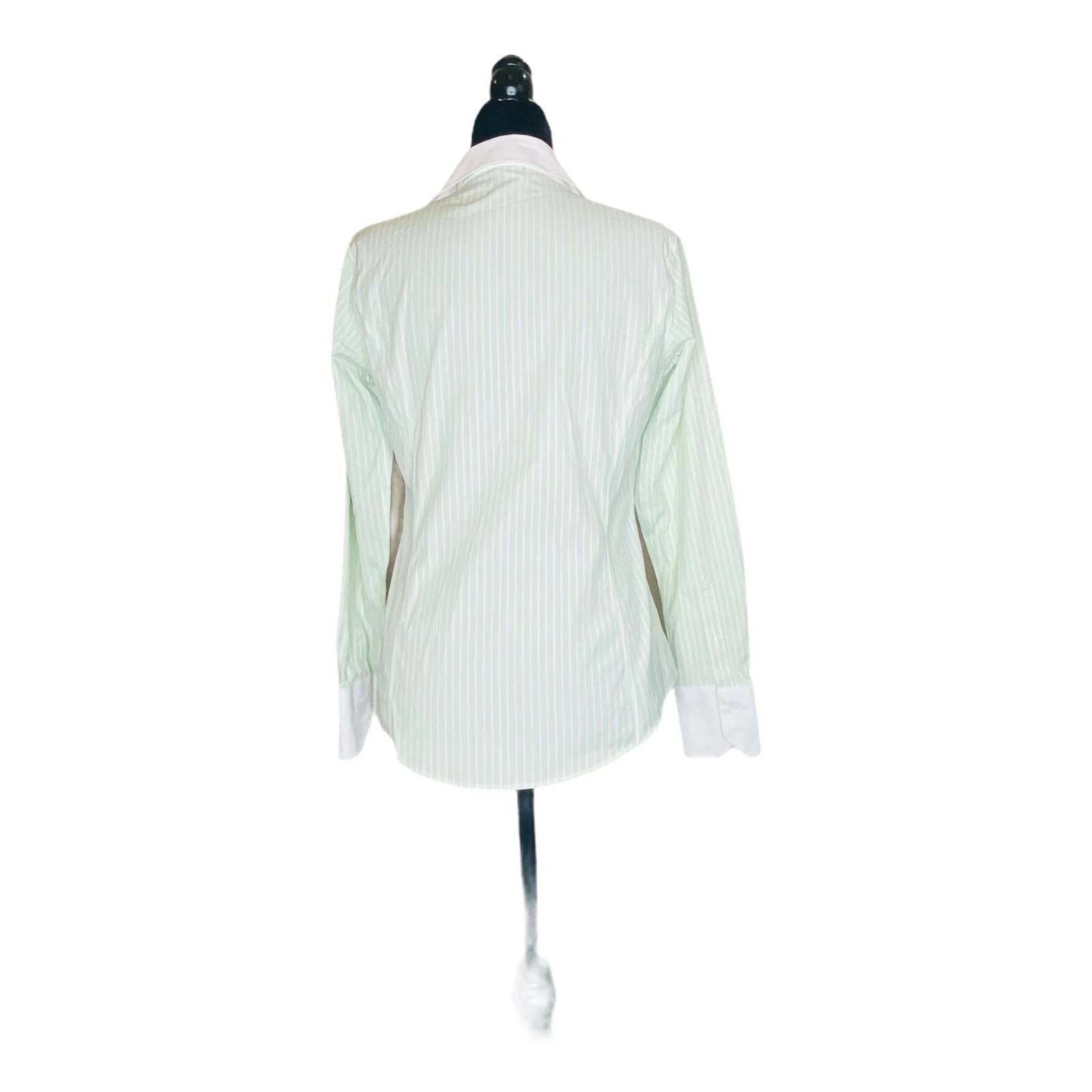 Brooks Brothers Button Down Blouse Cuffs Green and White by Brooks Brothers - Image 3