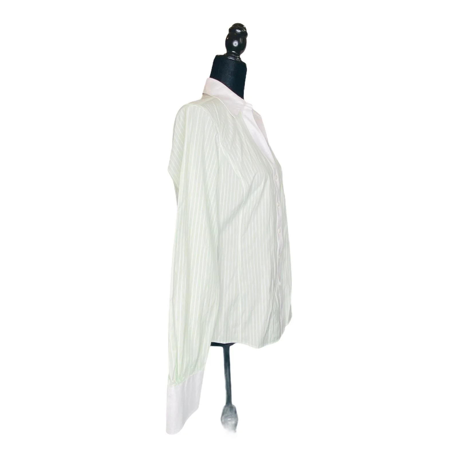 Brooks Brothers Button Down Blouse Cuffs Green and White by Brooks Brothers - Image 4