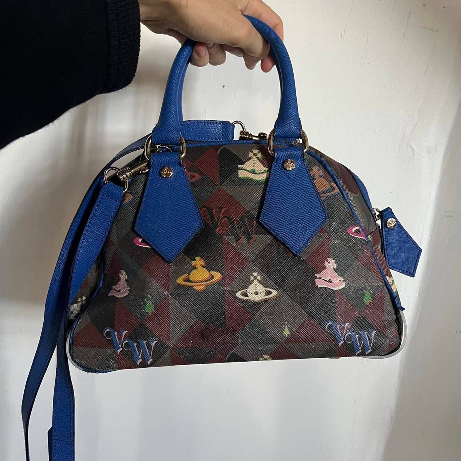 Brown and Blue Orb Logo Print and Plaque Crossbody Shoulder Bag by Vivienne Westwood - Image 3