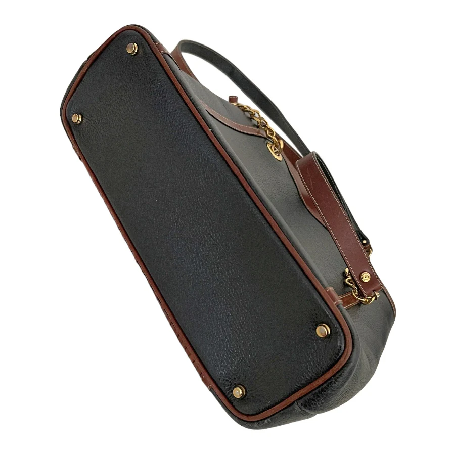 Brown Black Pebble Woven Leather Gold Chain Bag By Bally - Image 3