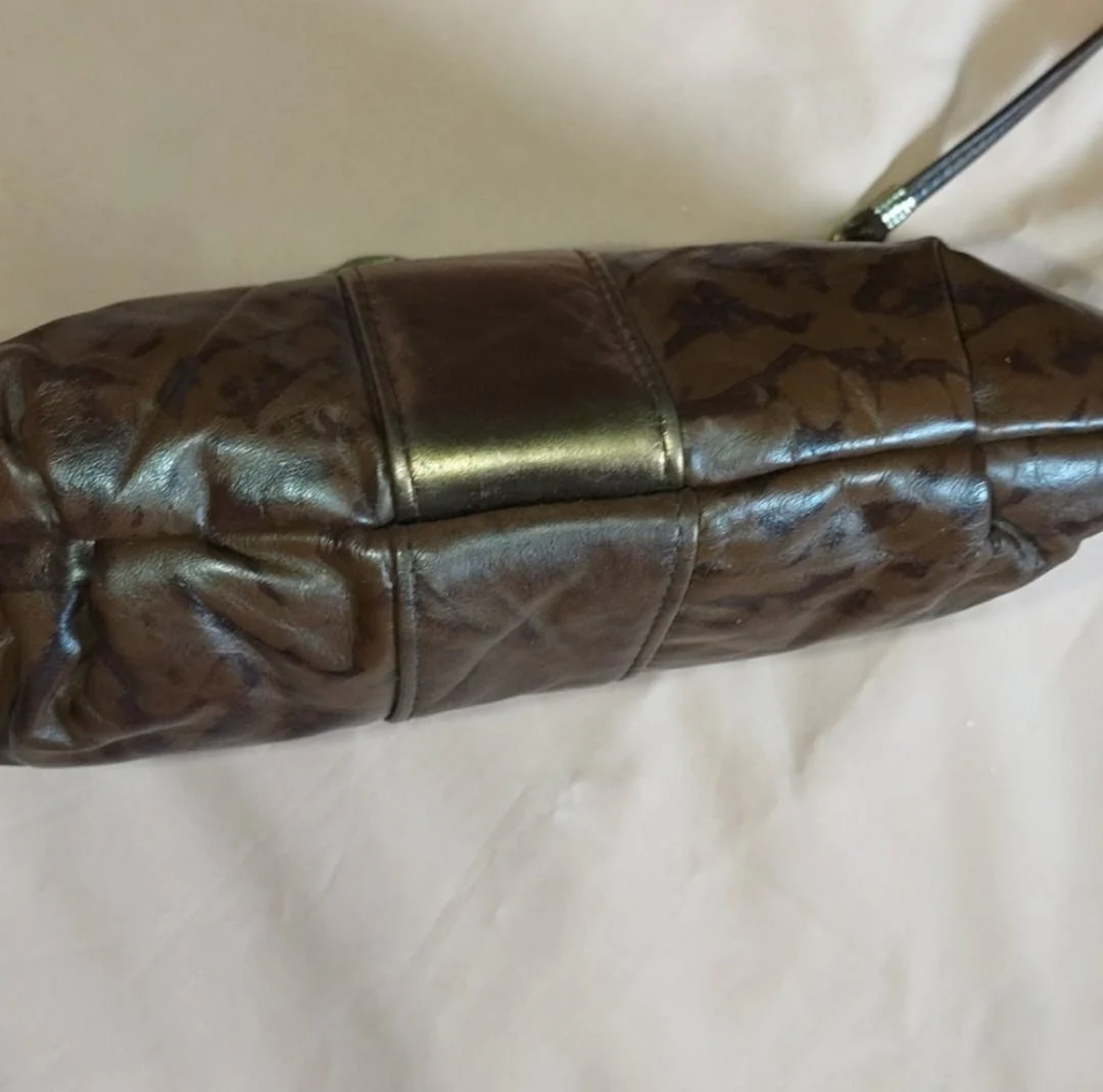 80's Bronze and Brown Leather Clutch Shoulder Bag by New York, New York - Image 4