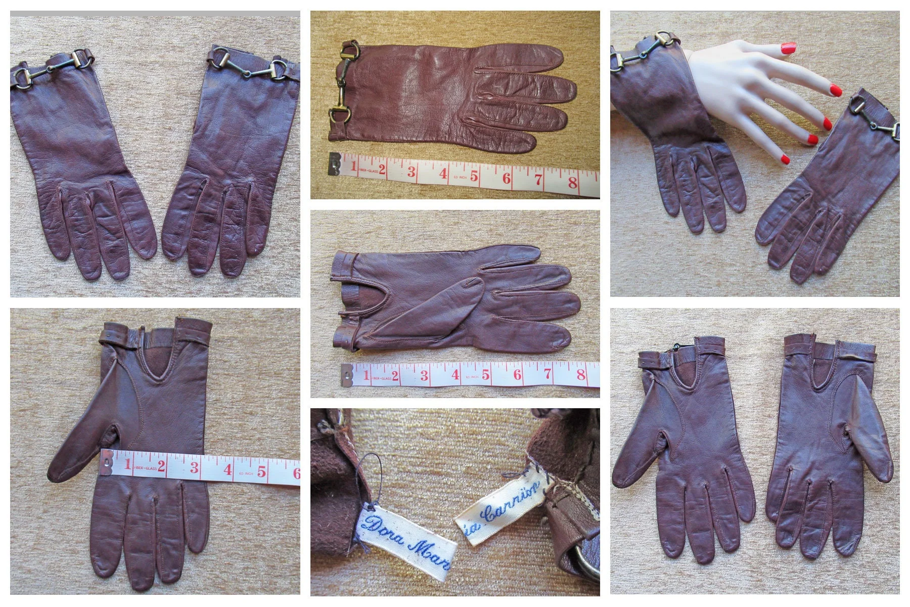 Brown Leather Gloves Dona Moania Cannion Wrist Length 8 Es Long Unlined Well Made Metal Trim At Wrist Super Soft Leather Vintage by Dona Moania - Image 9