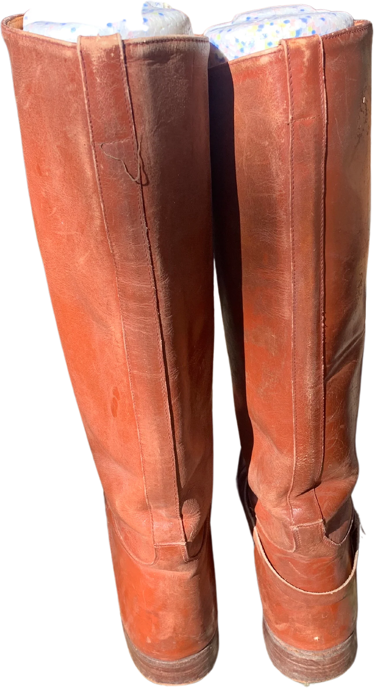 Brown Leather Pull On Riding Boots Wood Stack Heel - Image 2