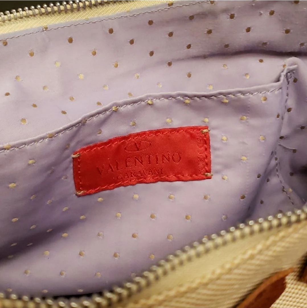 Brown Leather Rose Canvas Shoulder Bag by Valentino Garavani - Image 10