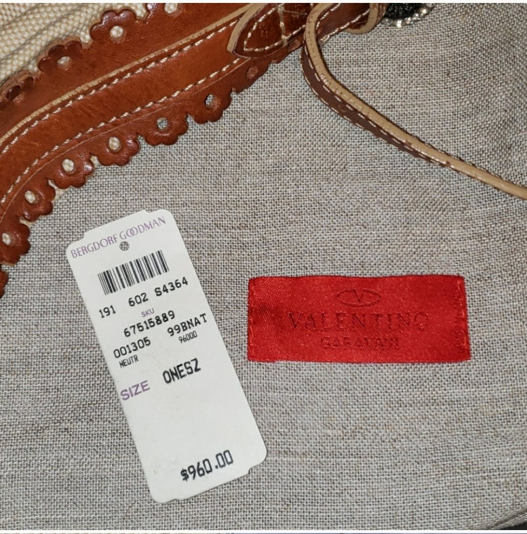 Brown Leather Rose Canvas Shoulder Bag by Valentino Garavani - Image 4