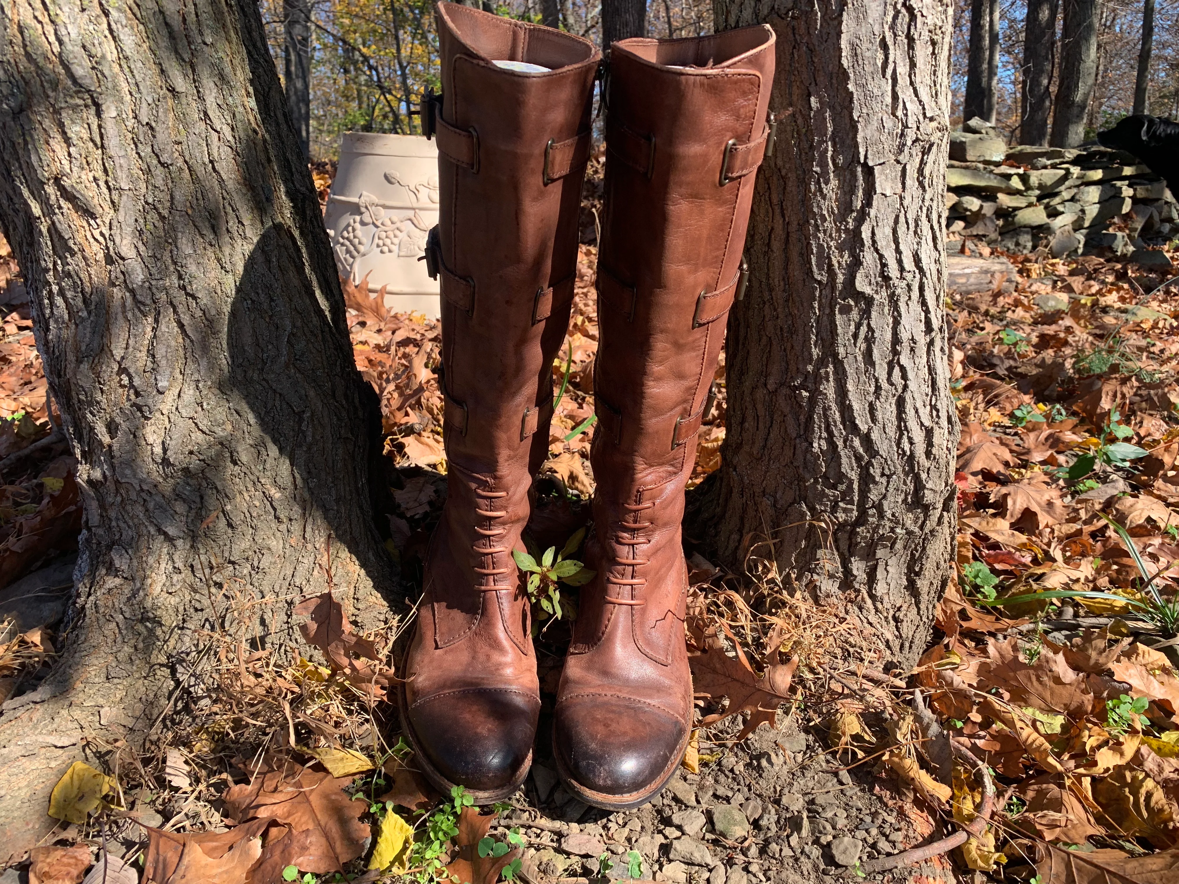 Brown Leather Zipper Boots With Side Buckles By Vince Camuto - Image 5