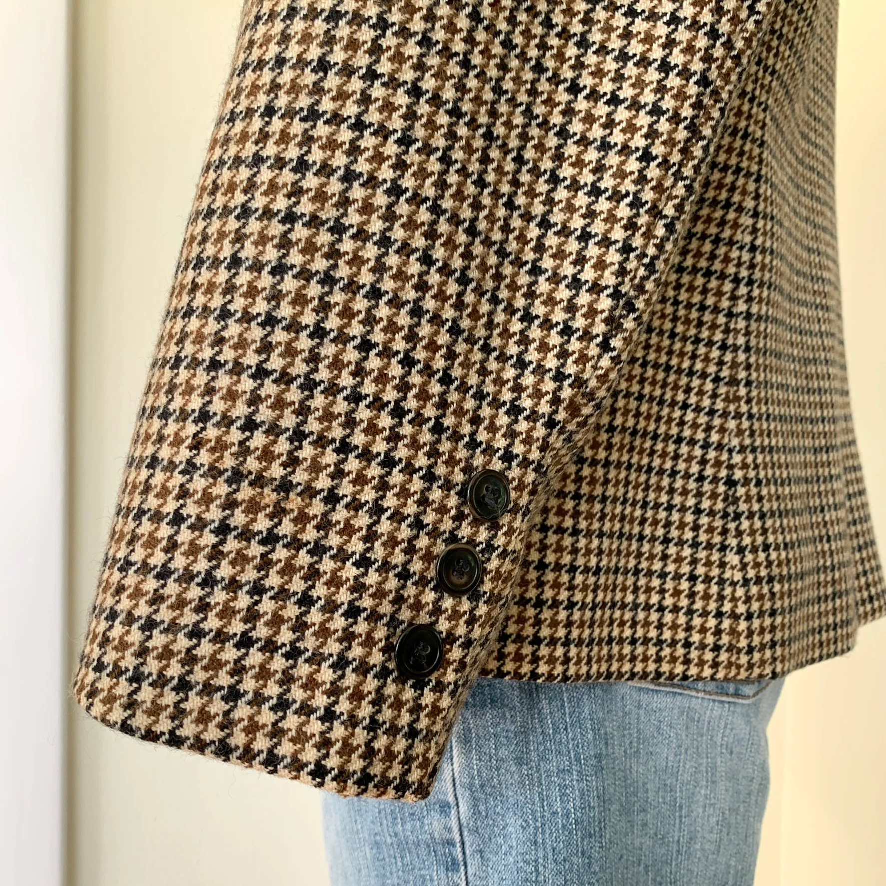 Brown Tan Black Houndstooth Wool Blazer By Rafaella - Image 15