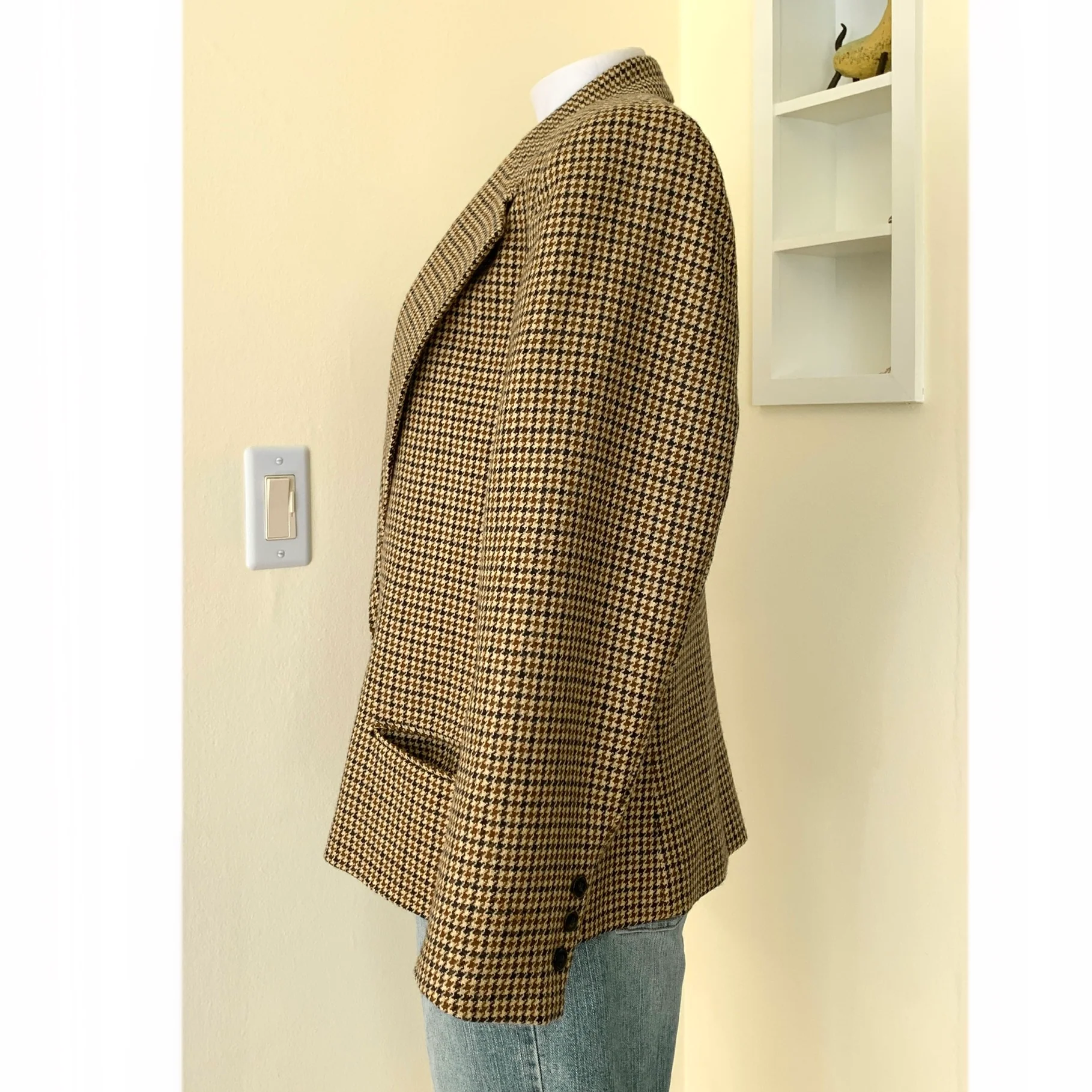 Brown Tan Black Houndstooth Wool Blazer By Rafaella - Image 4
