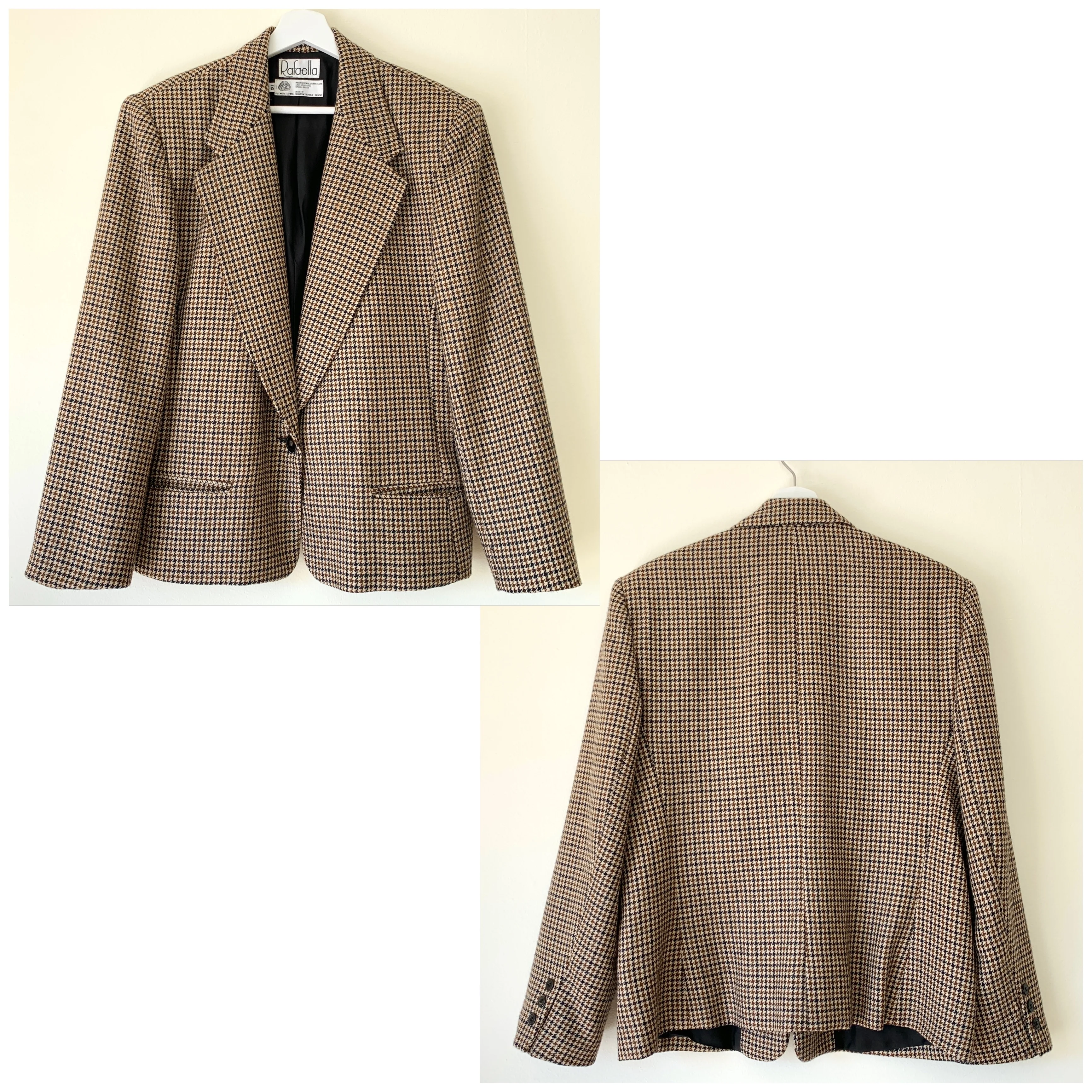 Brown Tan Black Houndstooth Wool Blazer By Rafaella - Image 6