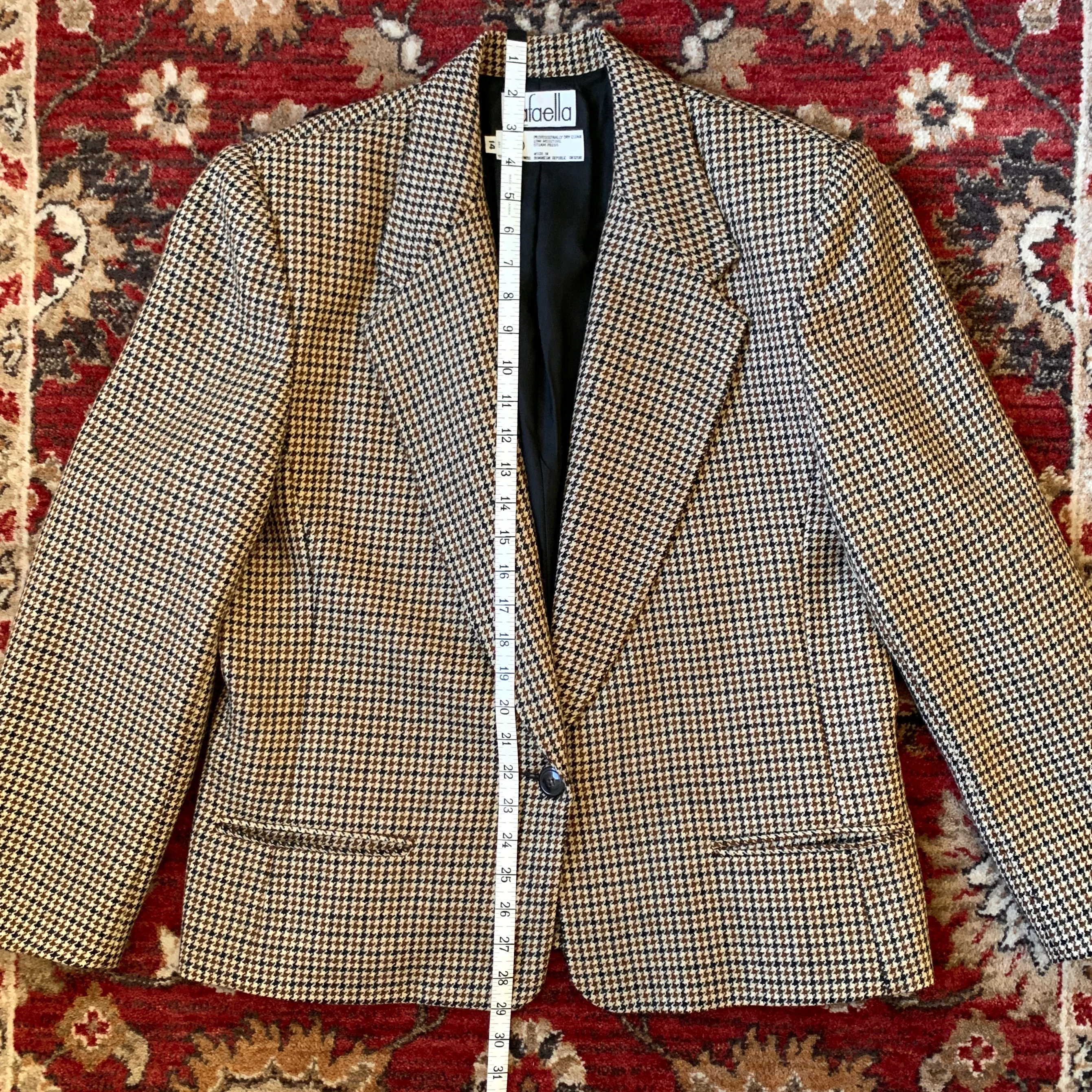 Brown Tan Black Houndstooth Wool Blazer By Rafaella - Image 9