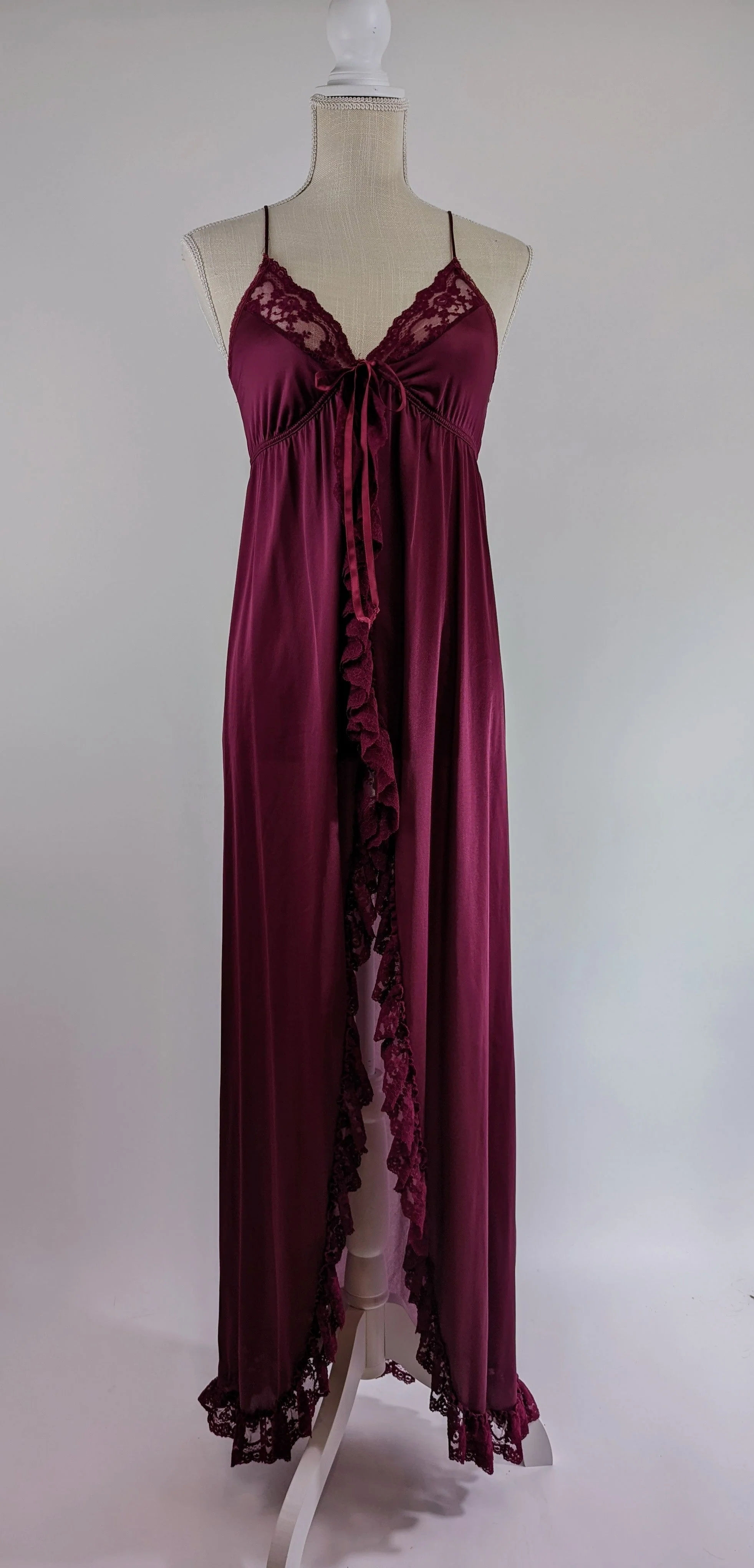 Burgandy Lace Ruffle Nightgown with Ribbon by Flair - Image 4