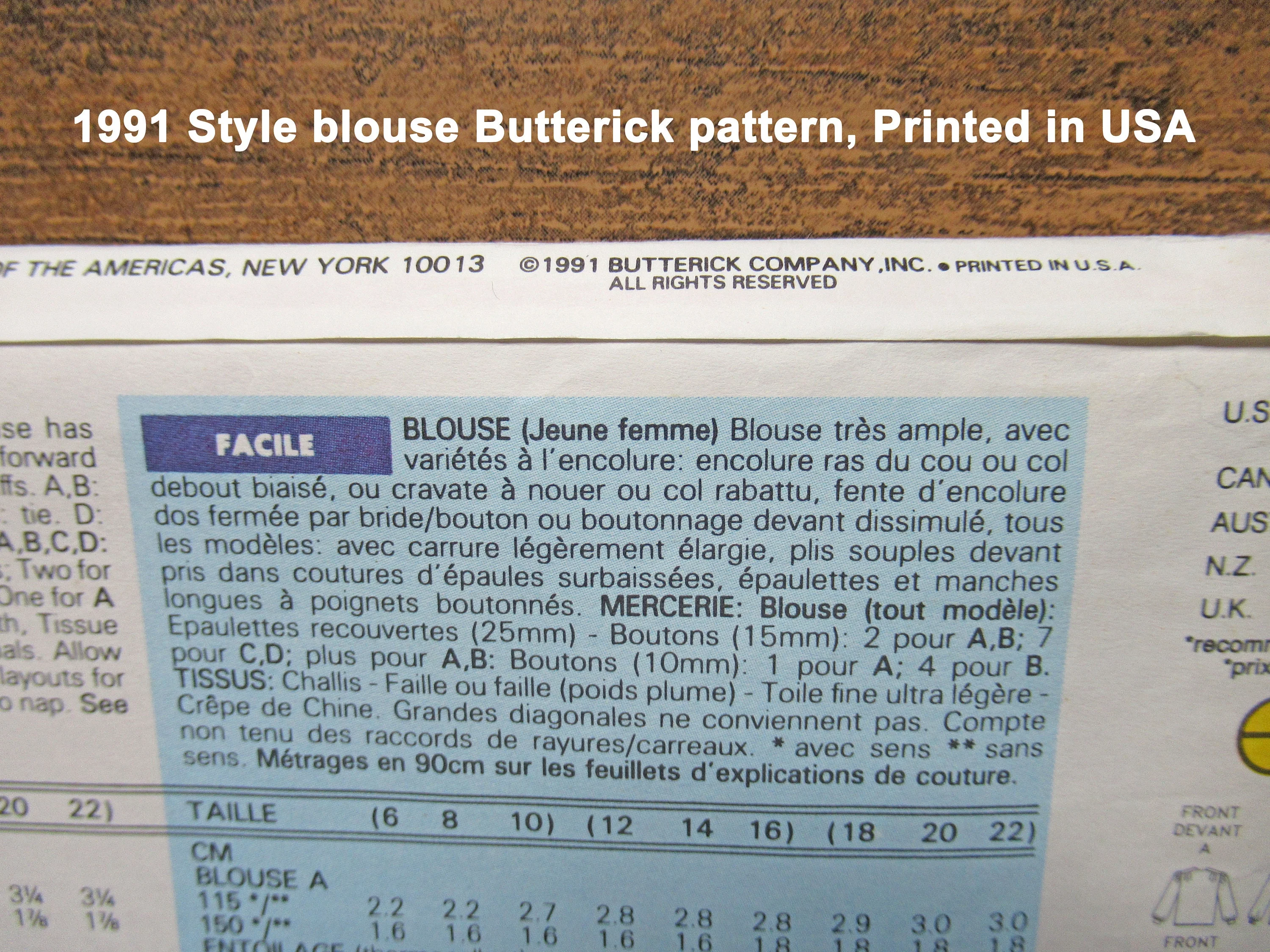 Butterick Yes! It's Easy 5714 Pattern 4 Versions, Loose Fitting Blouse, 1991, Uncut Complete Pattern with Directions, 34 - 38 Bust, Made Usa - Image 10