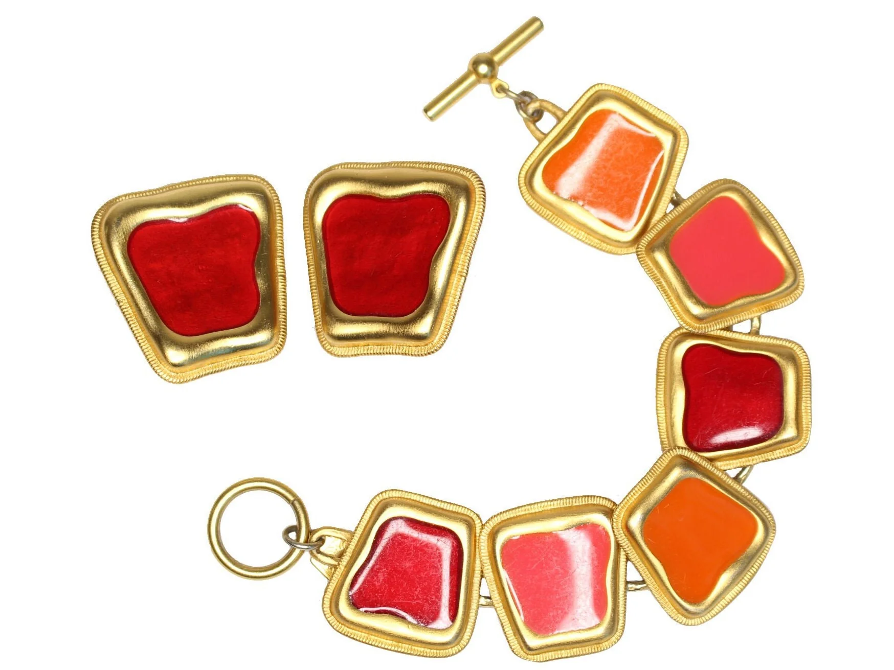 Byzantine Enameled Jewels of India Vintage Designer Runway Haute Couture Red Pink Orange by Anne Klein - Image 2