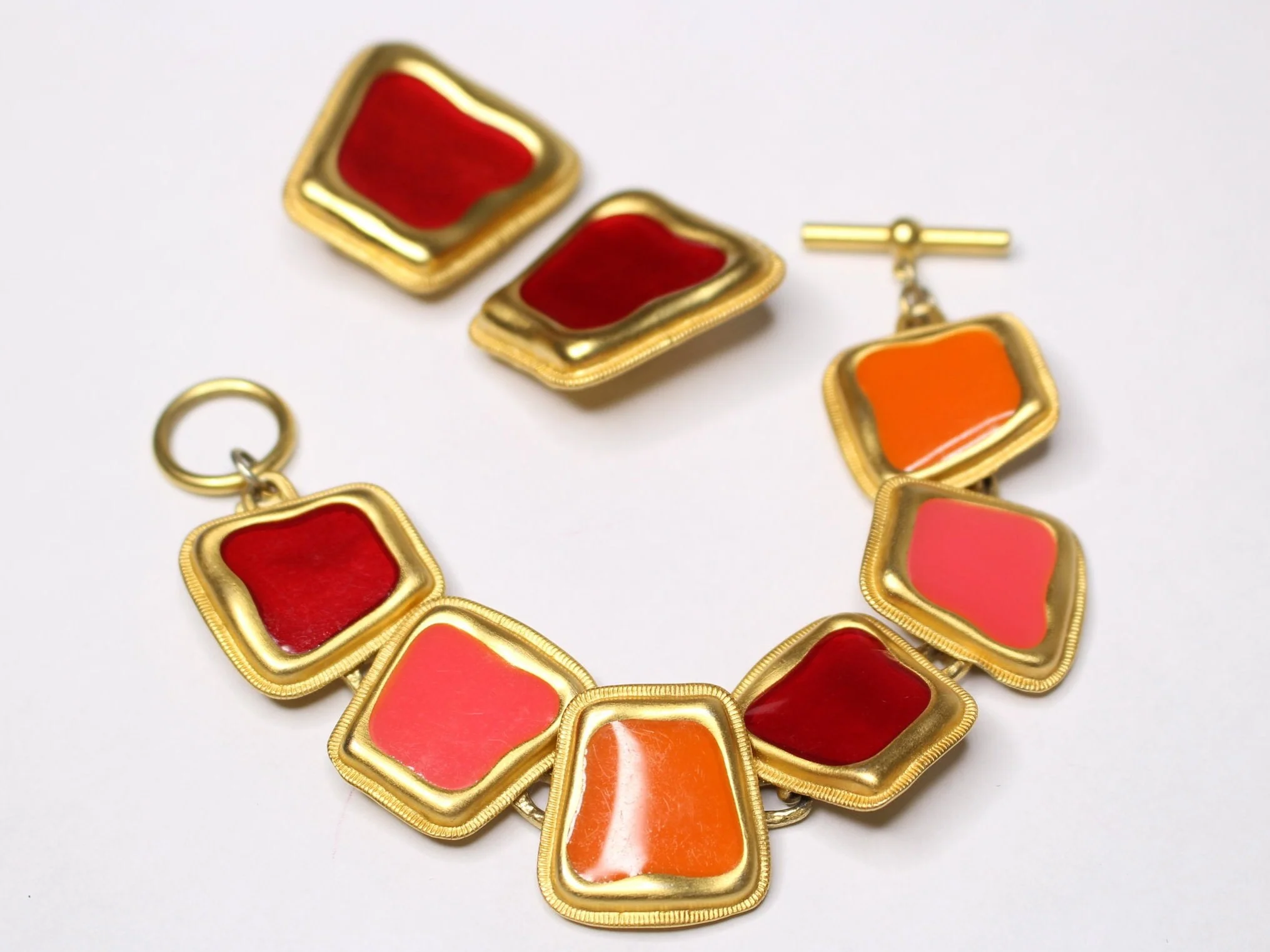 Byzantine Enameled Jewels of India Vintage Designer Runway Haute Couture Red Pink Orange by Anne Klein - Image 3