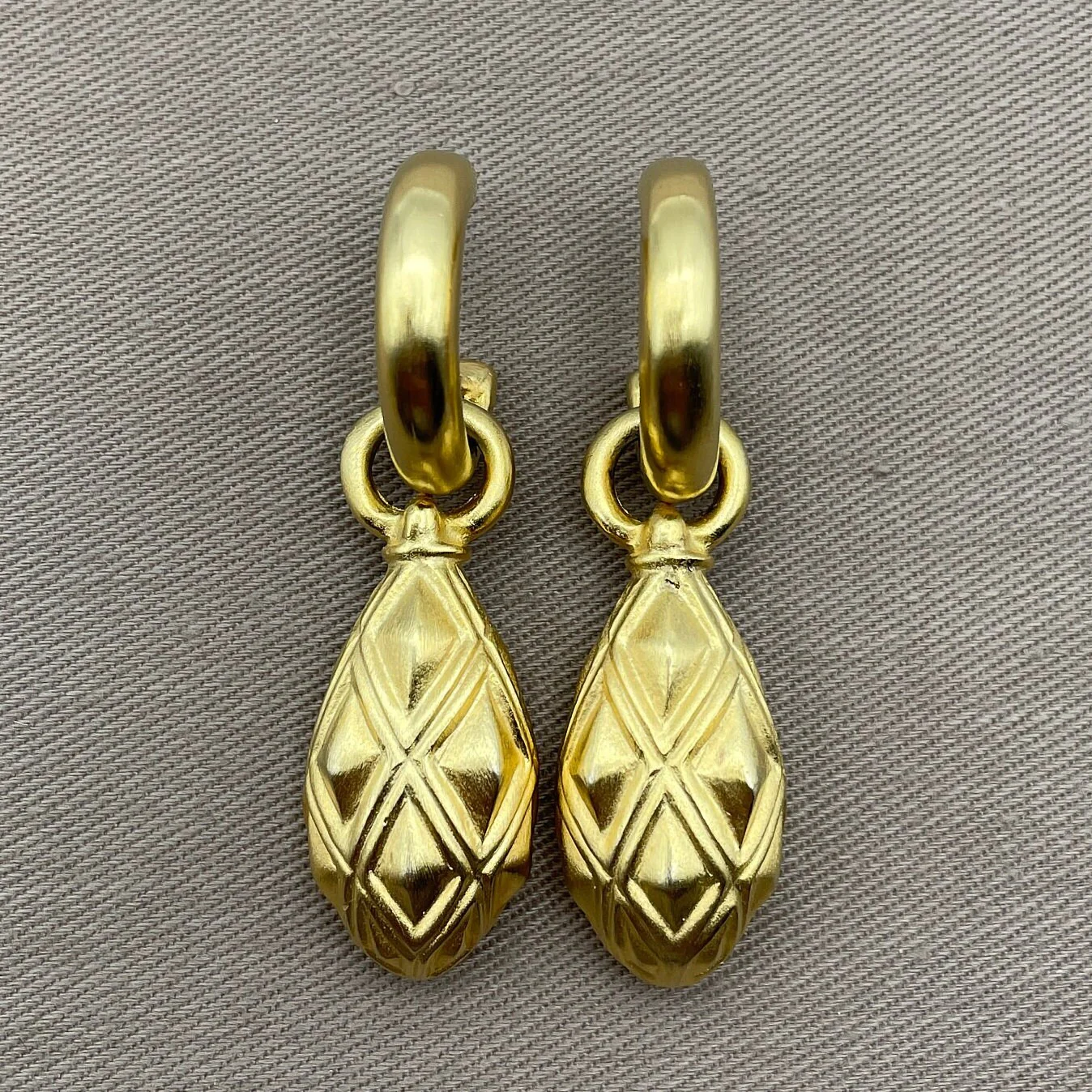 Byzantine Etruscan Matte Gold Dangle Statement Earrings for Pierced Ears - Image 3