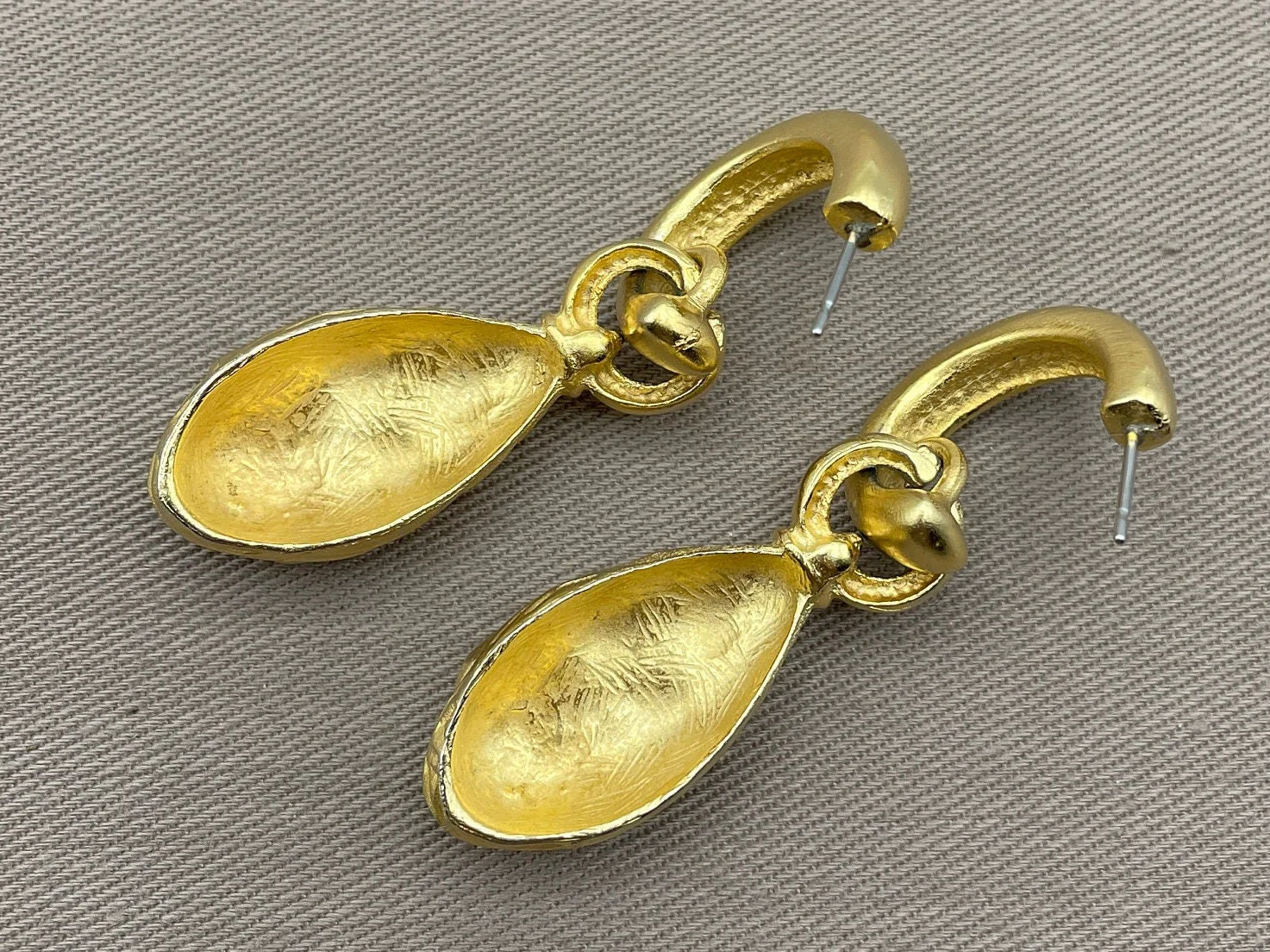 Byzantine Etruscan Matte Gold Dangle Statement Earrings for Pierced Ears - Image 5