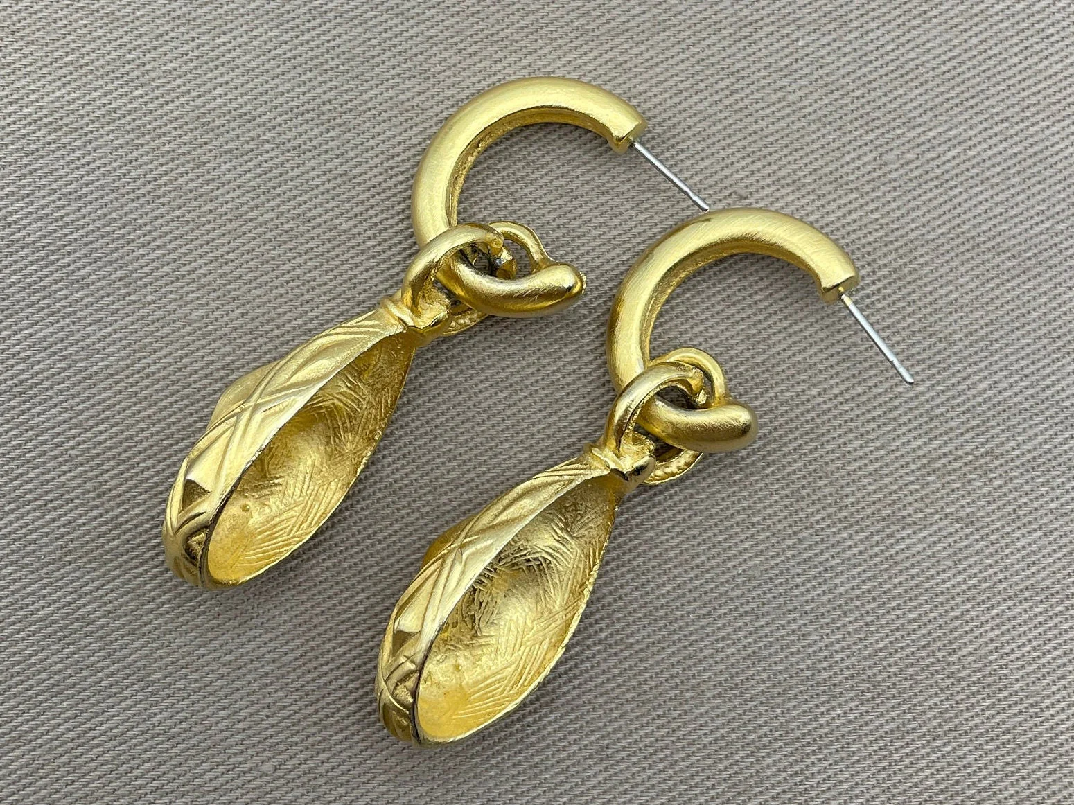 Byzantine Etruscan Matte Gold Dangle Statement Earrings for Pierced Ears - Image 6