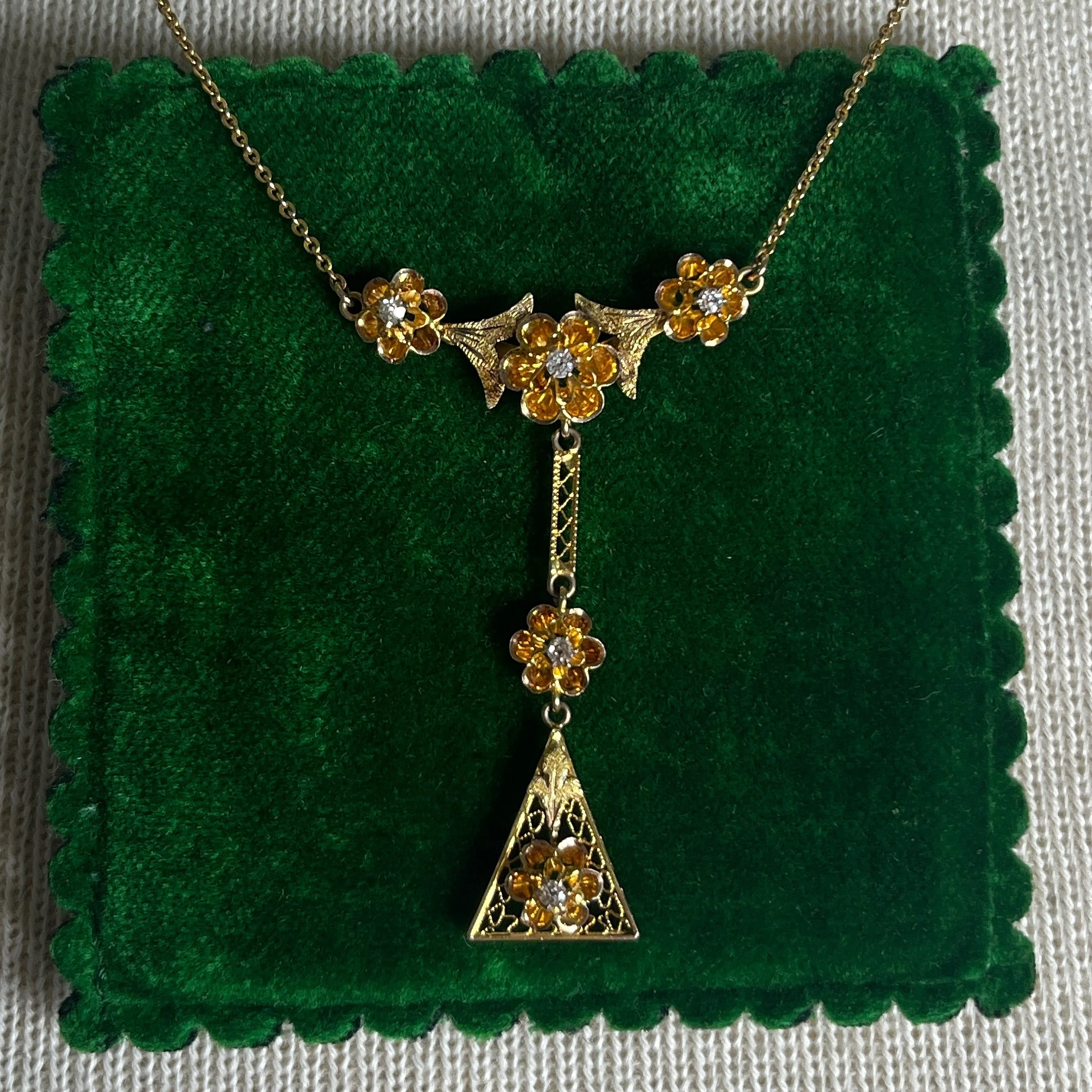 C. 10s 10k Gold Diamond Lavalier Necklace Antique Edwardian Jewelry - Image 2
