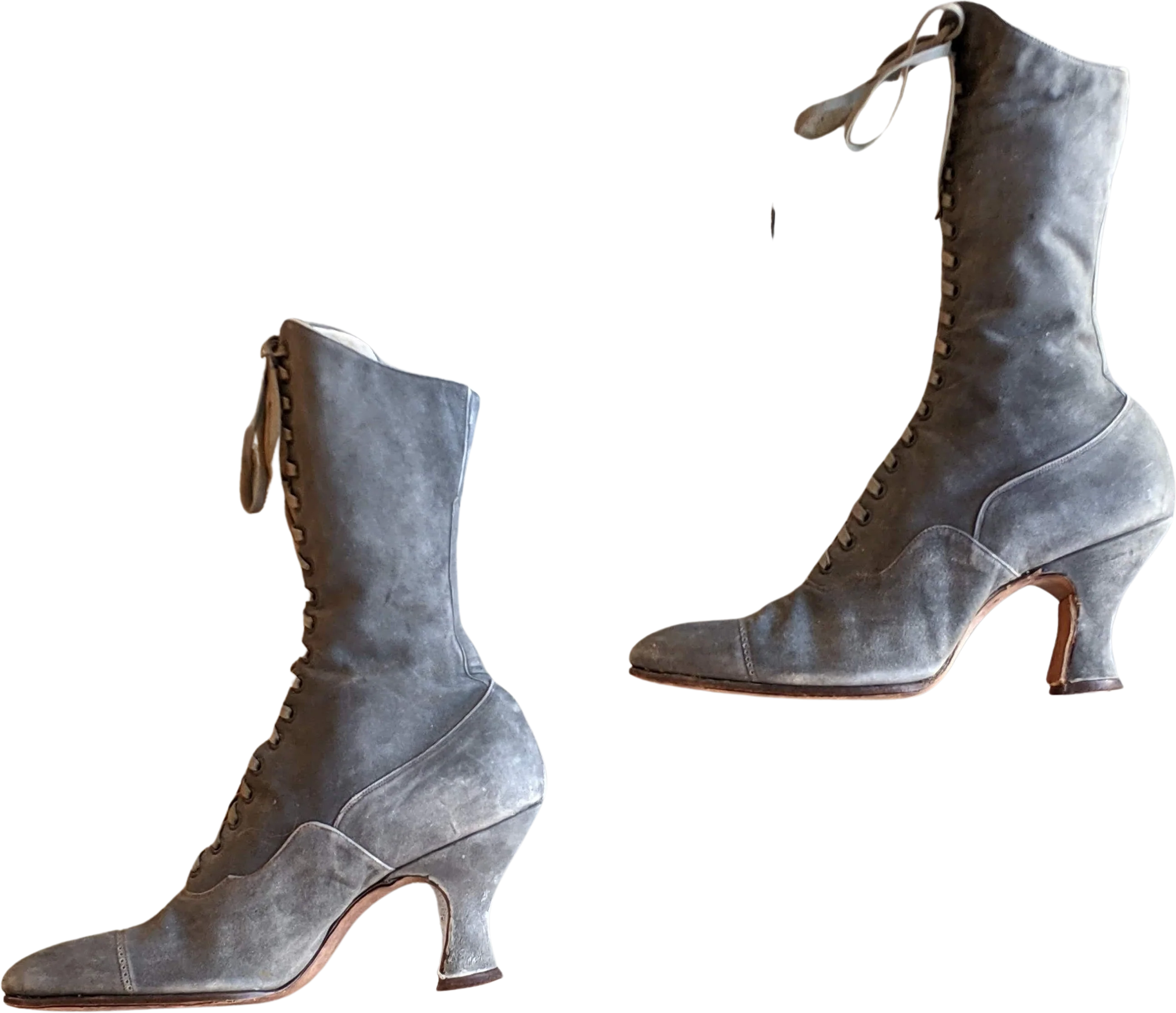 C. 10s-20s Gray Suede Boots Approx Sz 5 Antique Edwardian Victorian Shoes Historical Fashion Witchy Style
