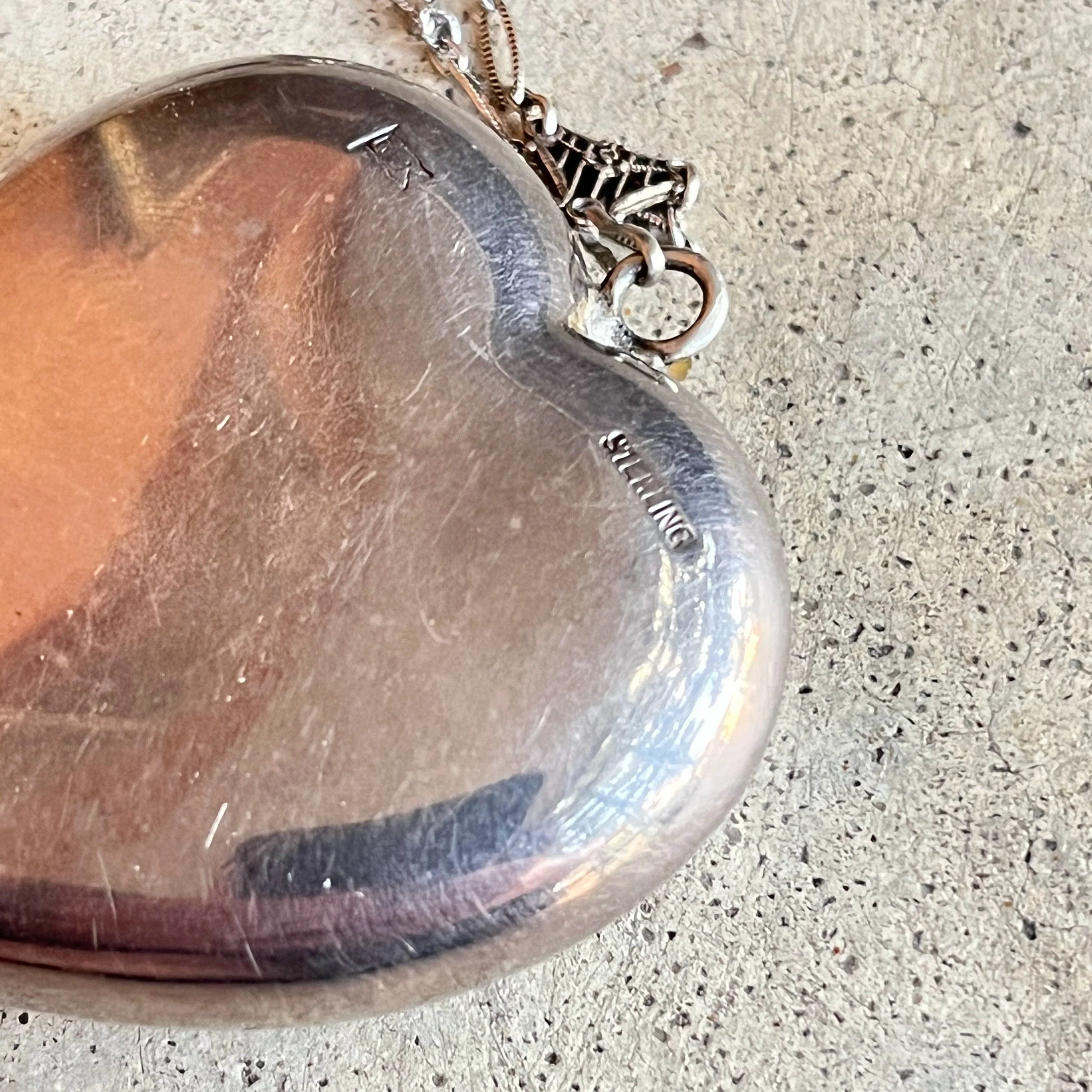 C. 10s-20s Sterling Silver Heart Compact Necklace Antique Edwardian Locket Vintage Jewelry - Image 8