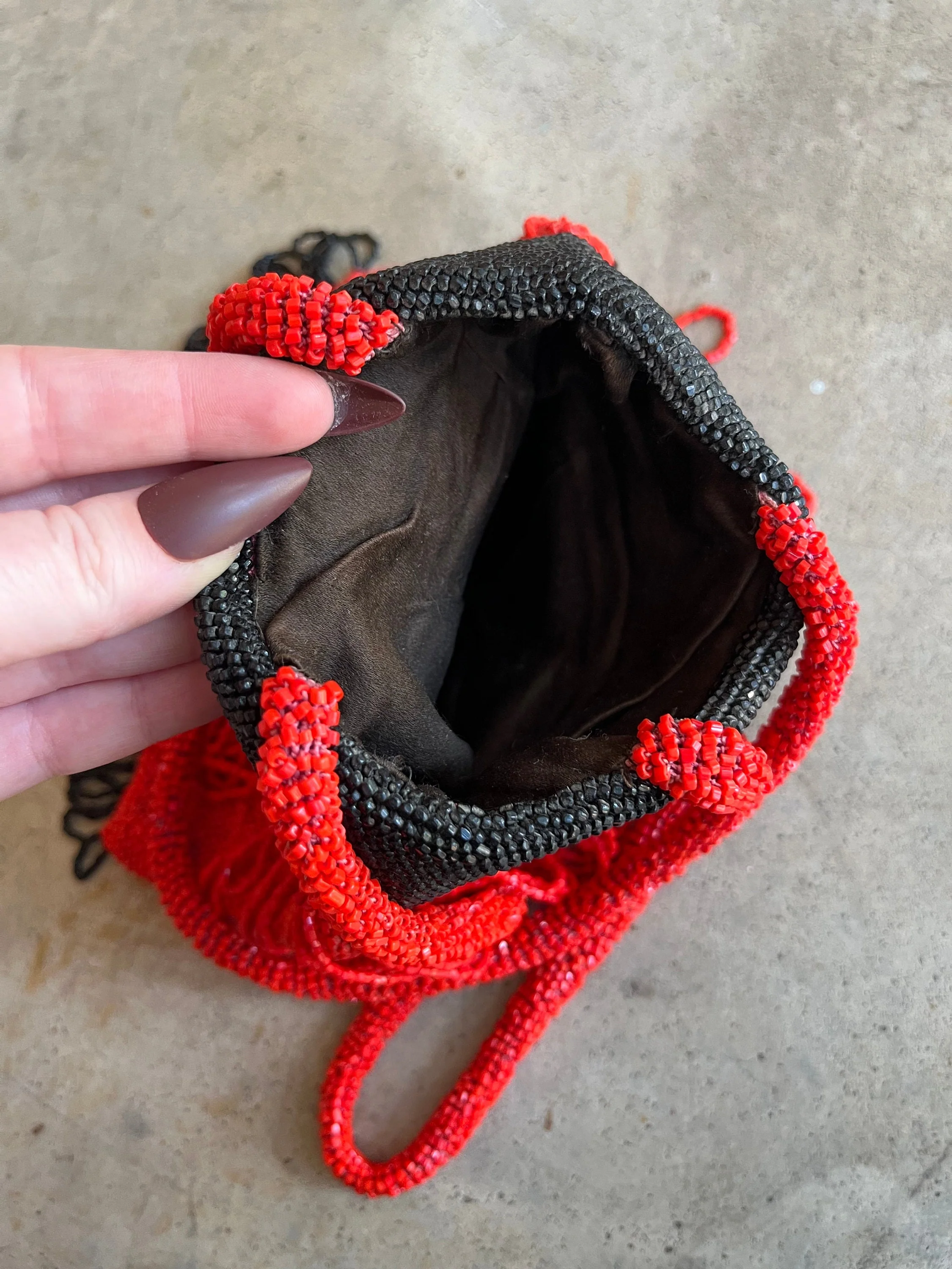 C. 20s-30s Black Orange Beaded Purse Antique Vintage Halloween Handbag - Image 5