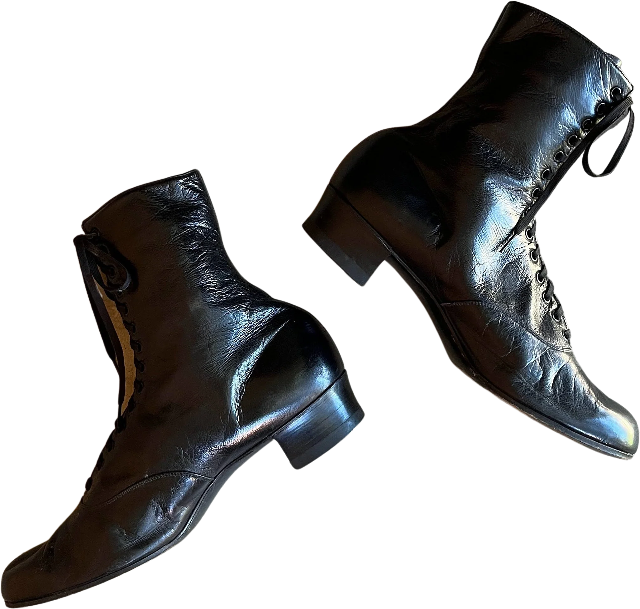 C. 30s Black Boots Approx Sz 7 Antique Shoes Vintage Clothing Historical Fashion