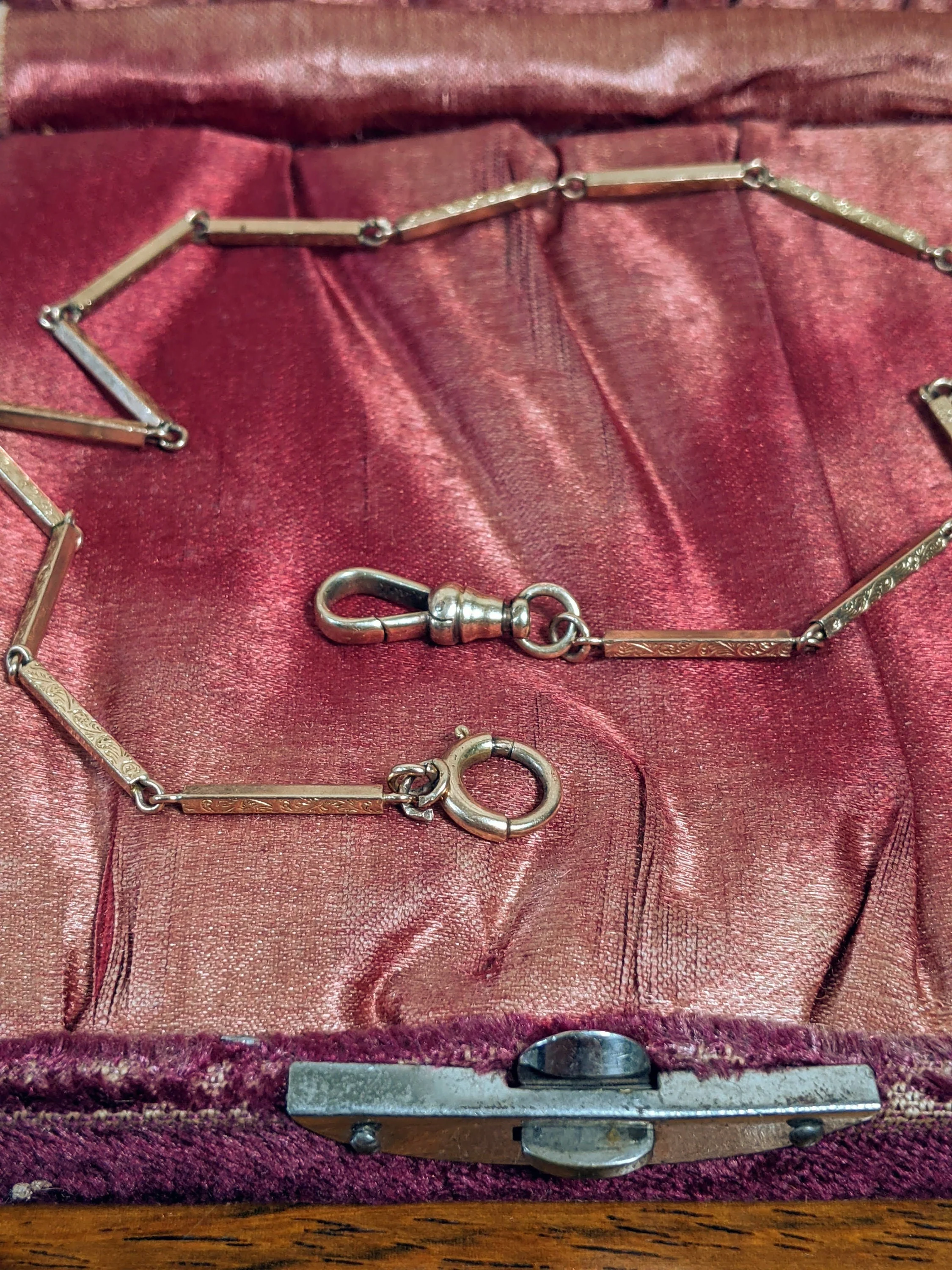 C. Edwardian-10s 10k Gold Watch Chain Antique Necklace Victorian Edwardian Jewelry - Image 3