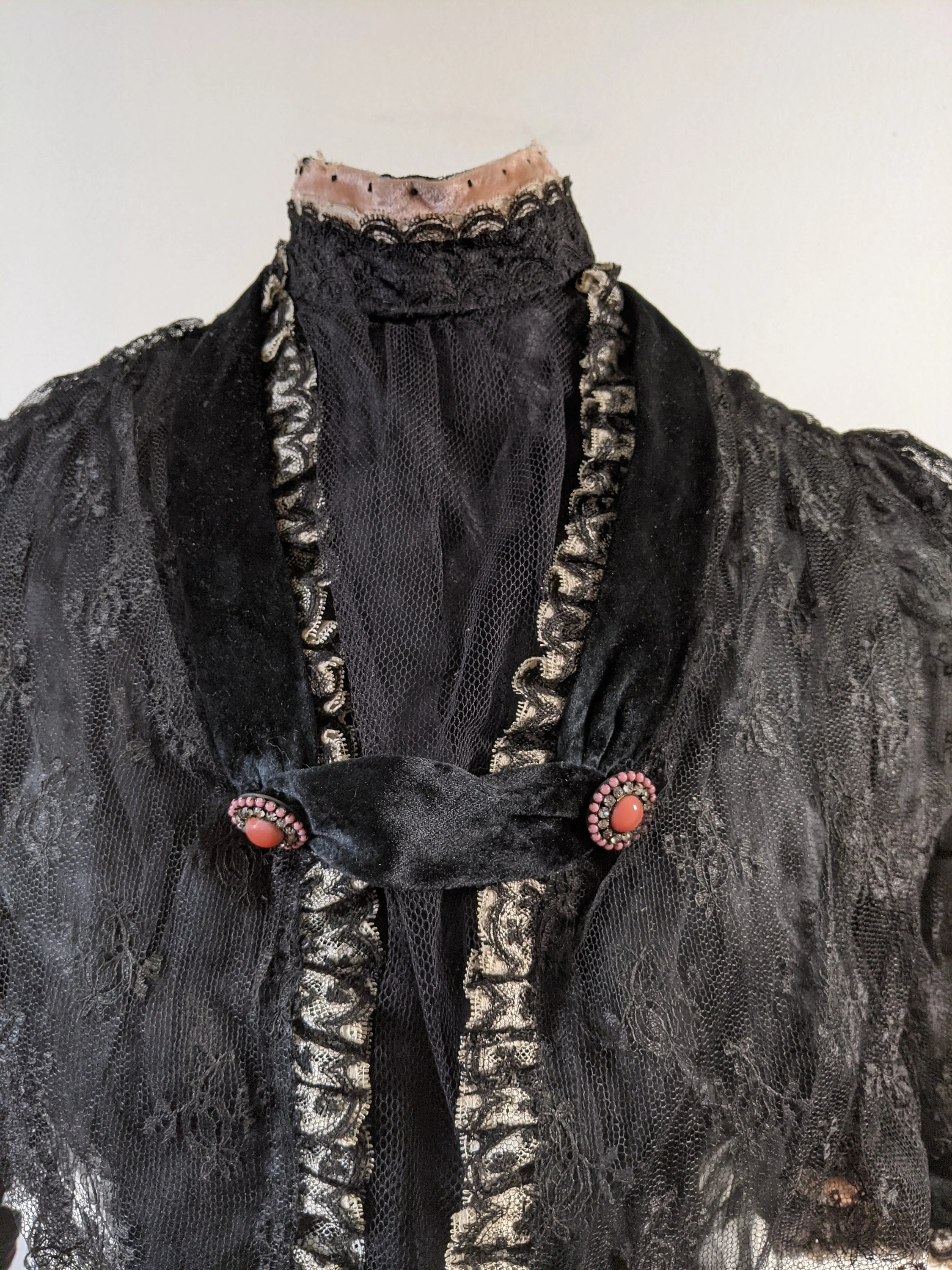C. Edwardian Black Pink Silk Bodice Antique Clothing Edwardian Shirtwaist Blouse Historical Fashion - Image 4