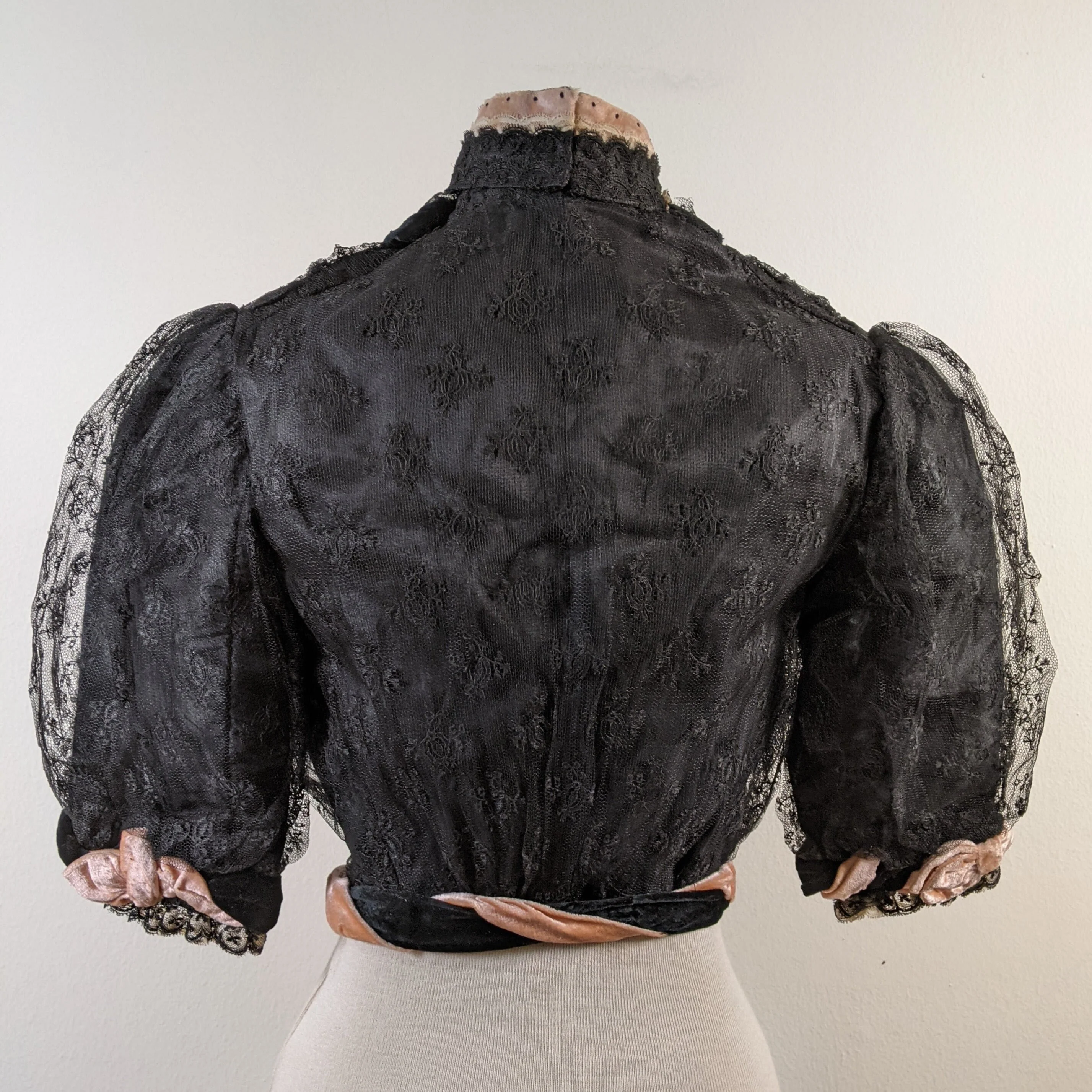 C. Edwardian Black Pink Silk Bodice Antique Clothing Edwardian Shirtwaist Blouse Historical Fashion - Image 6