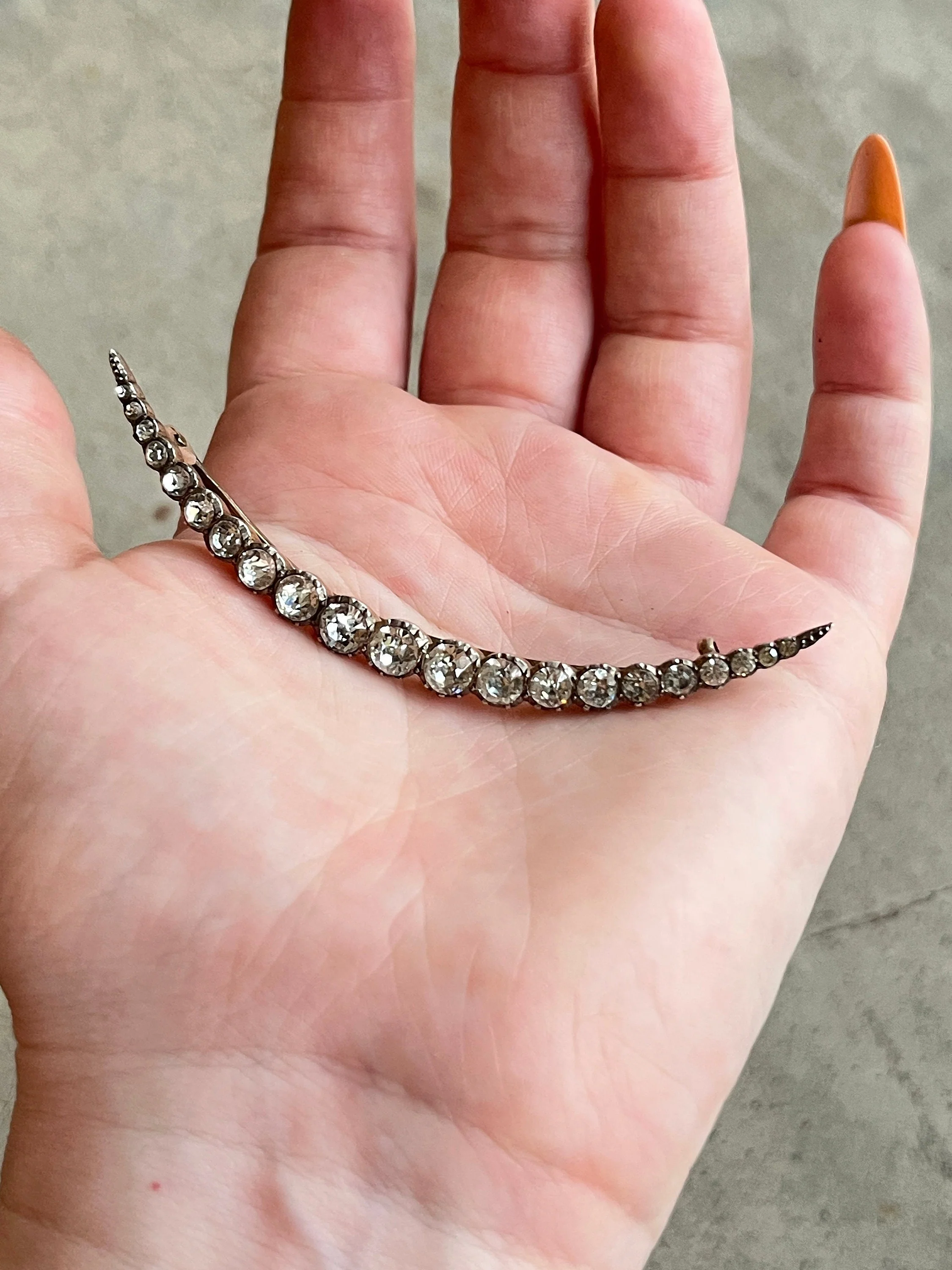 C. Edwardian Silver Paste Crescent Moon Brooch - Image 3