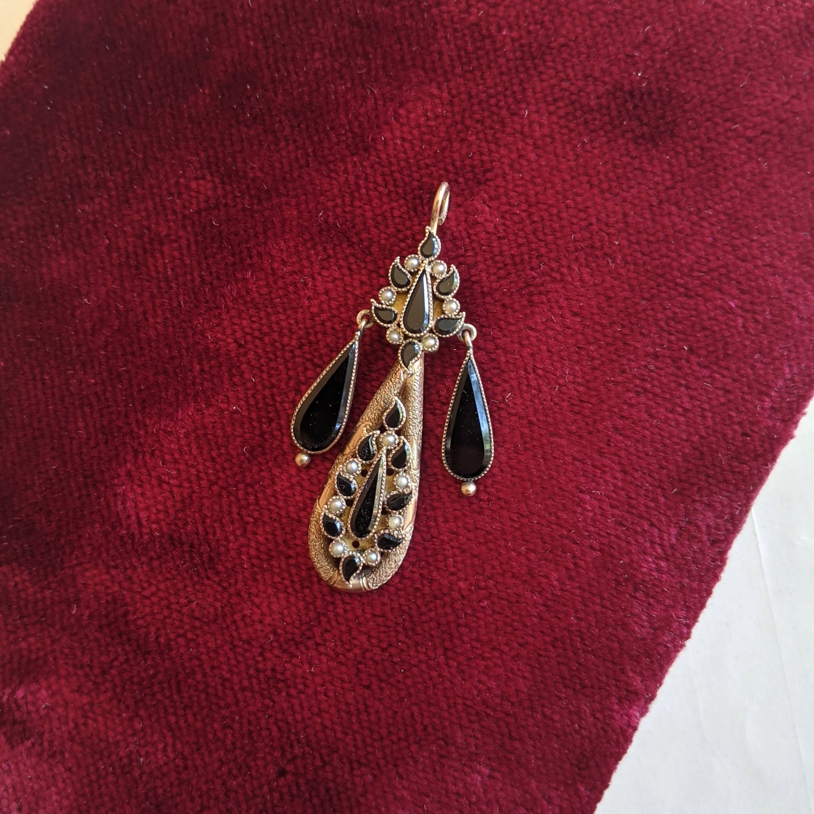 C. Victorian 10k Gold Onyx Seed Pearl Pendant Antique Victorian Jewelry - Image 5