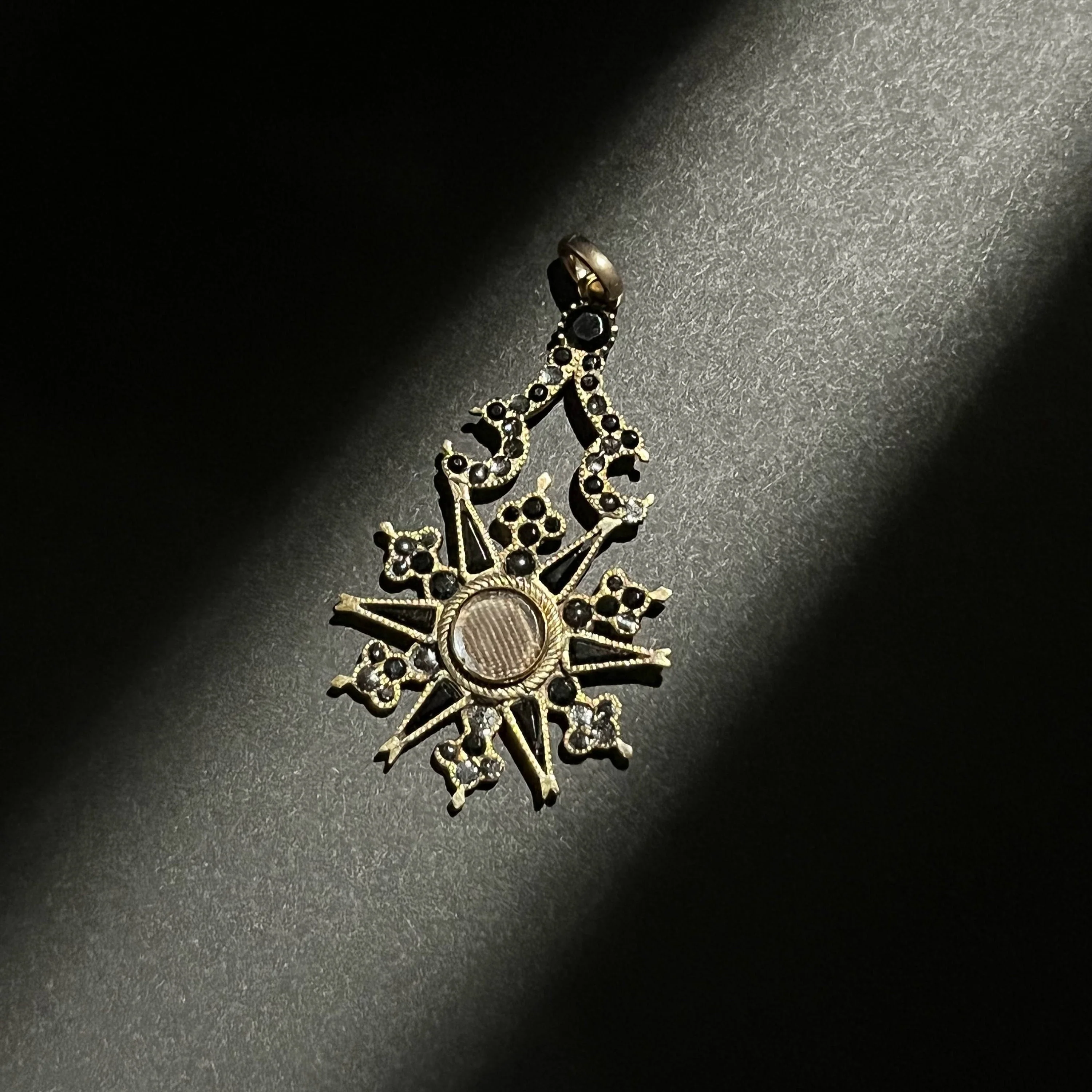 C. Victorian Crescent Moon Star 14k Gold Onyx Hair Locket Pendant Antique Victorian Celestial Jewelry - Image 2