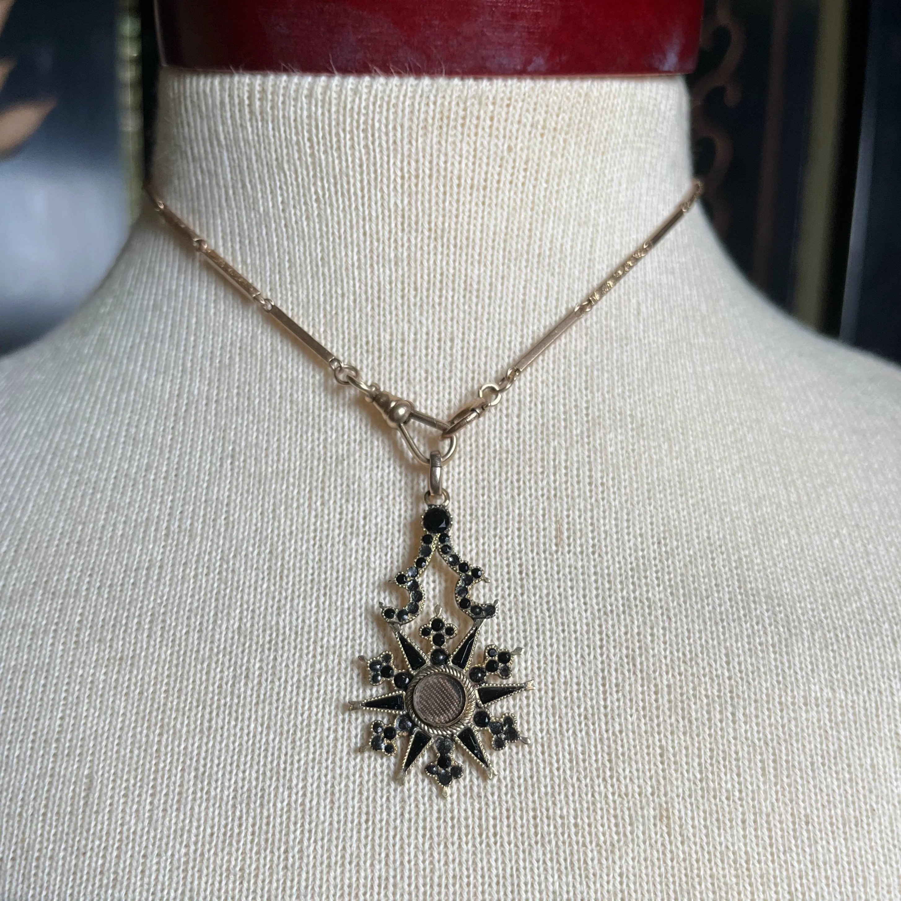 C. Victorian Crescent Moon Star 14k Gold Onyx Hair Locket Pendant Antique Victorian Celestial Jewelry - Image 4