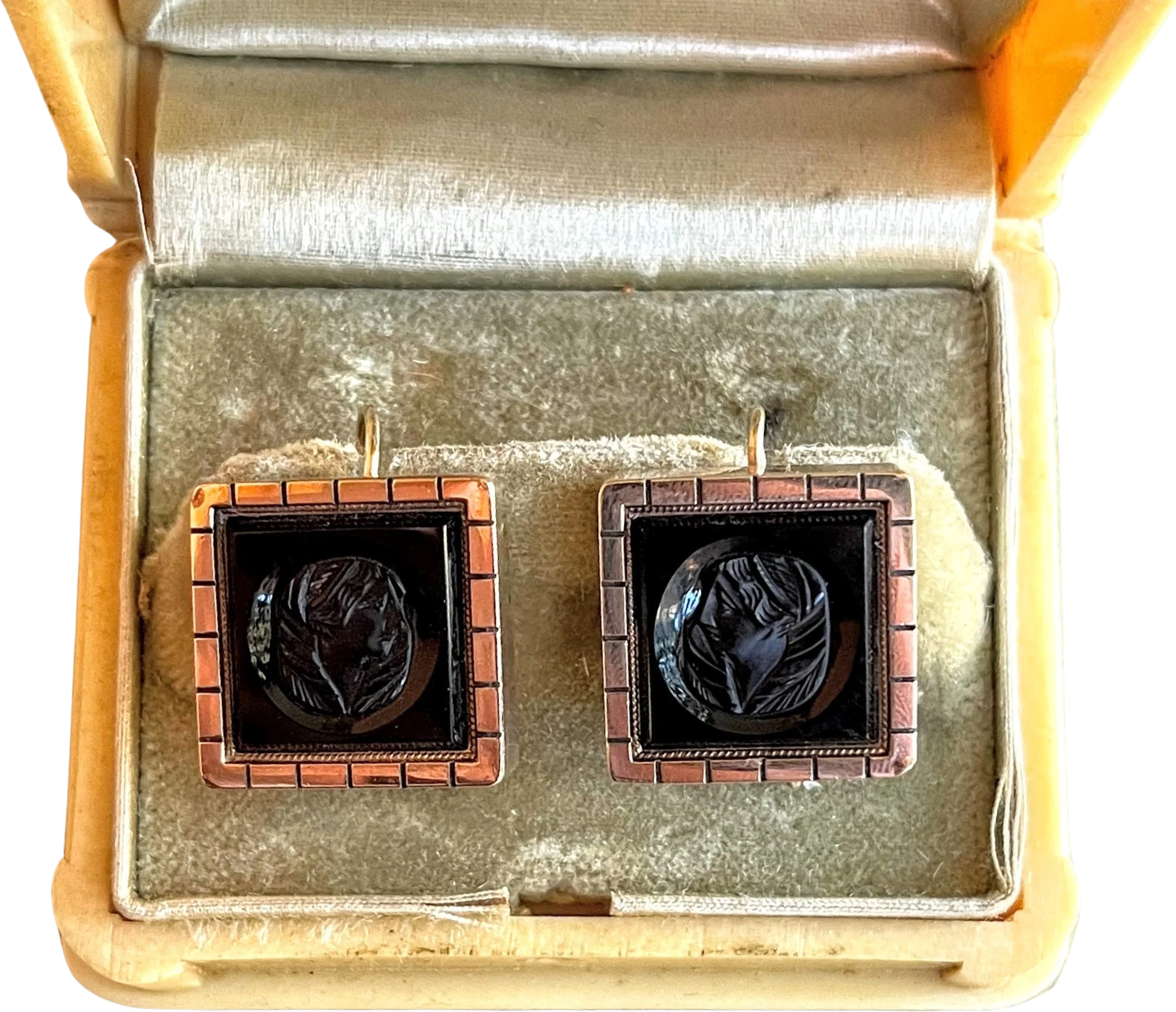 C. Victorian Gold Filled Carved Onyx Earrings Antique Victorian Jewelry