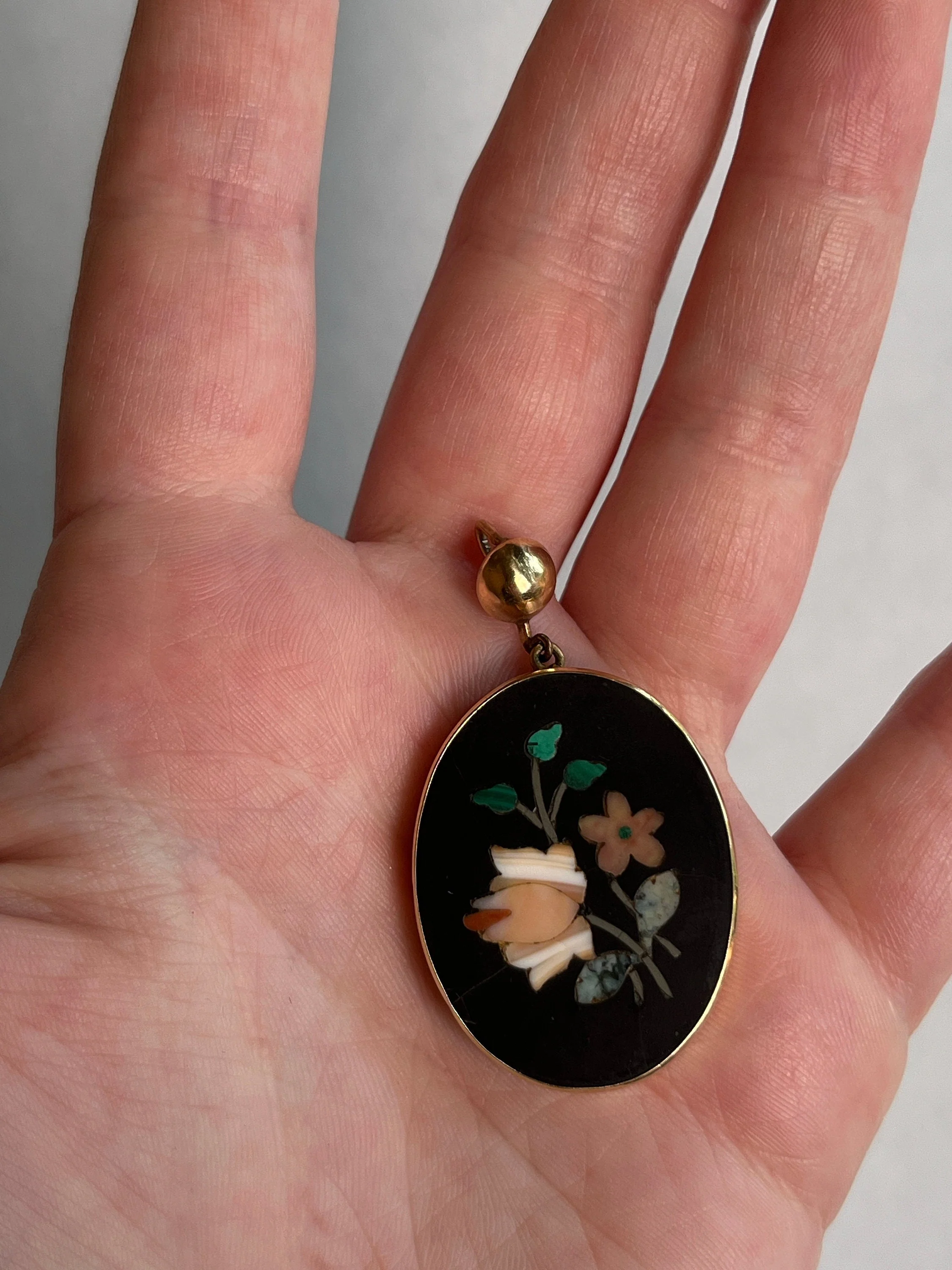 C. Victorian Pietra Dura 14k Gold Pendant Antique Victorian Jewelry - Image 3