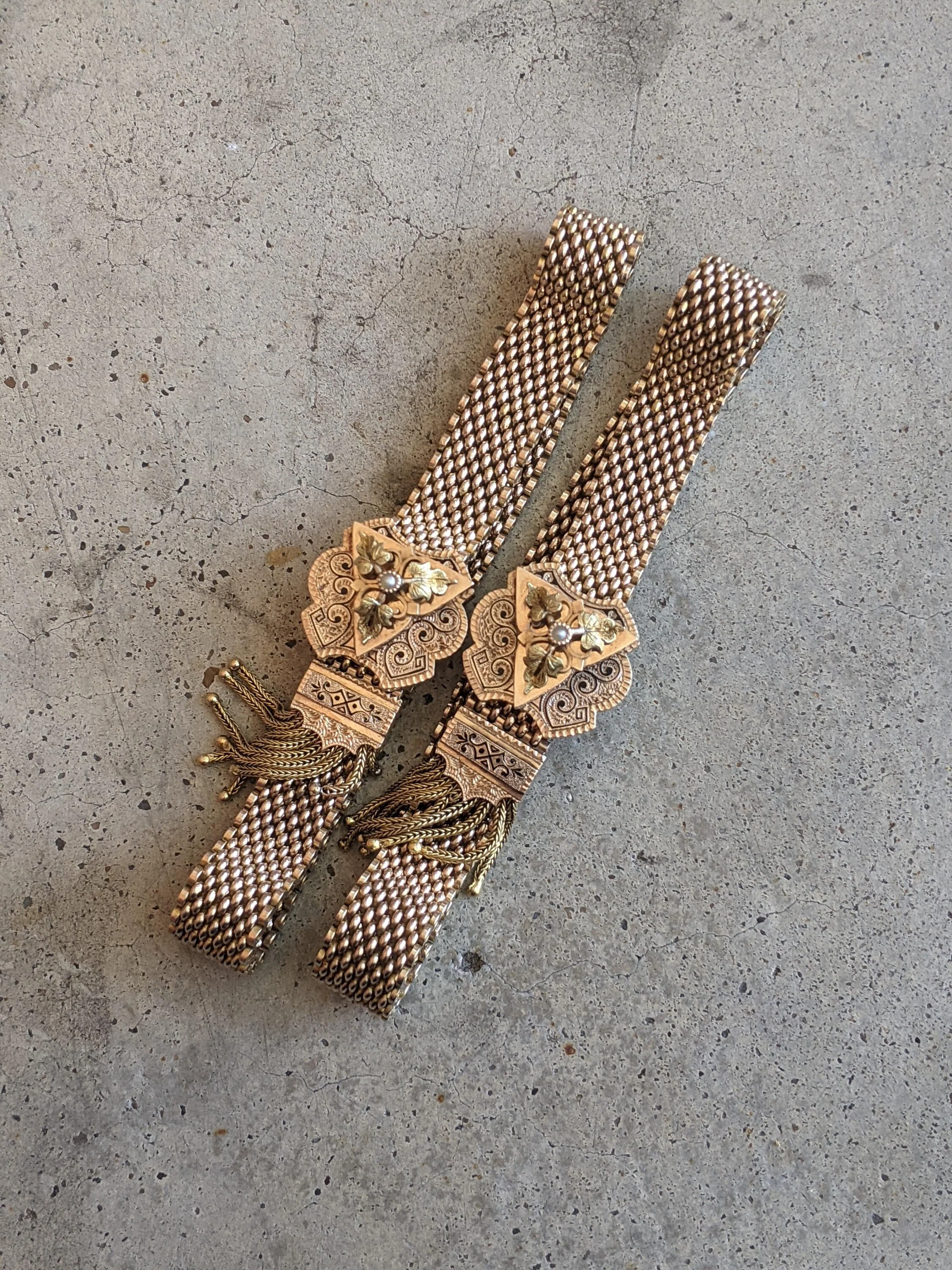 C. Victorian-Victorian 14k Gold Mesh Bracelets Pair Antique Victorian Jewelry - Image 3