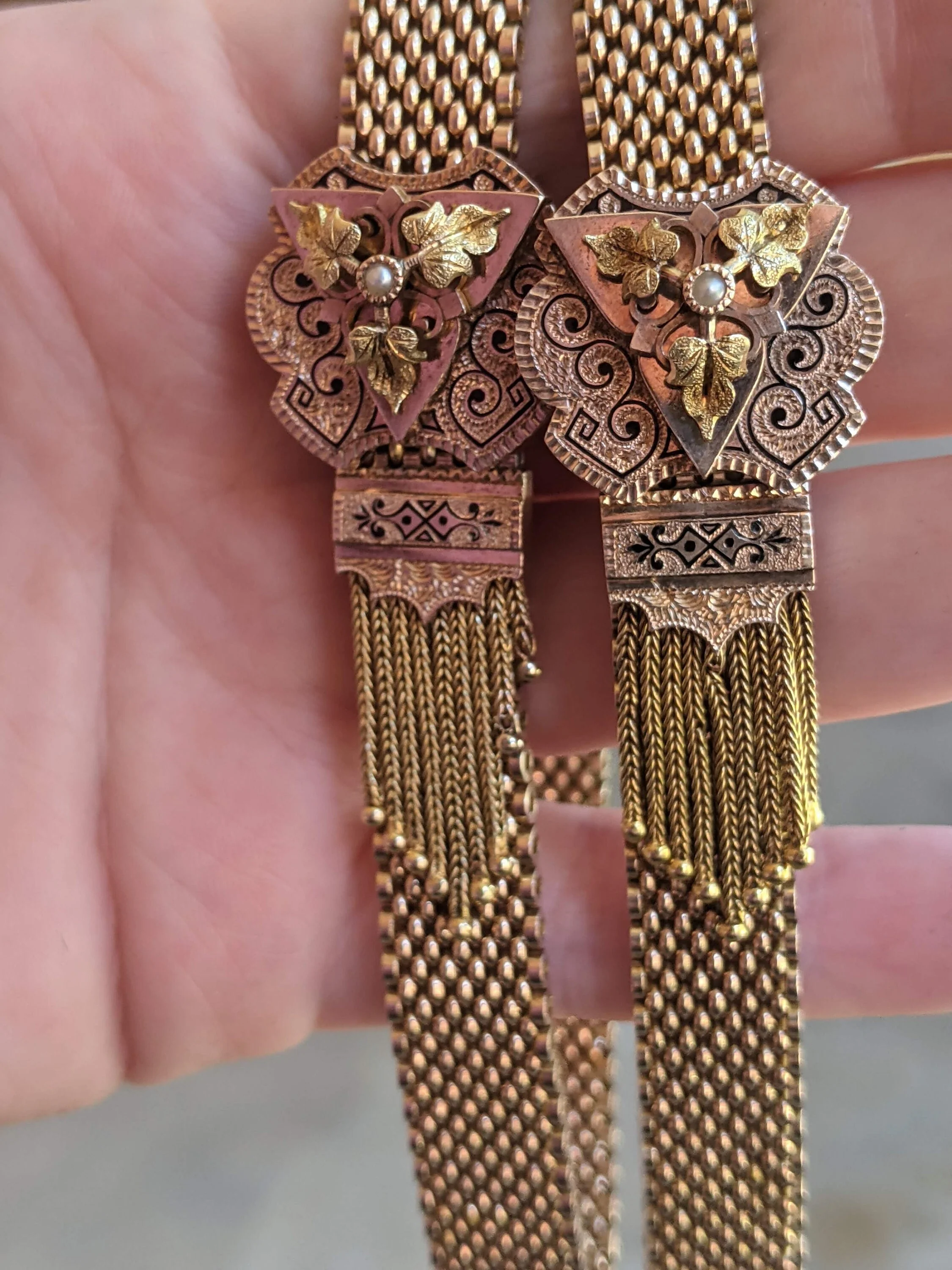 C. Victorian-Victorian 14k Gold Mesh Bracelets Pair Antique Victorian Jewelry - Image 4