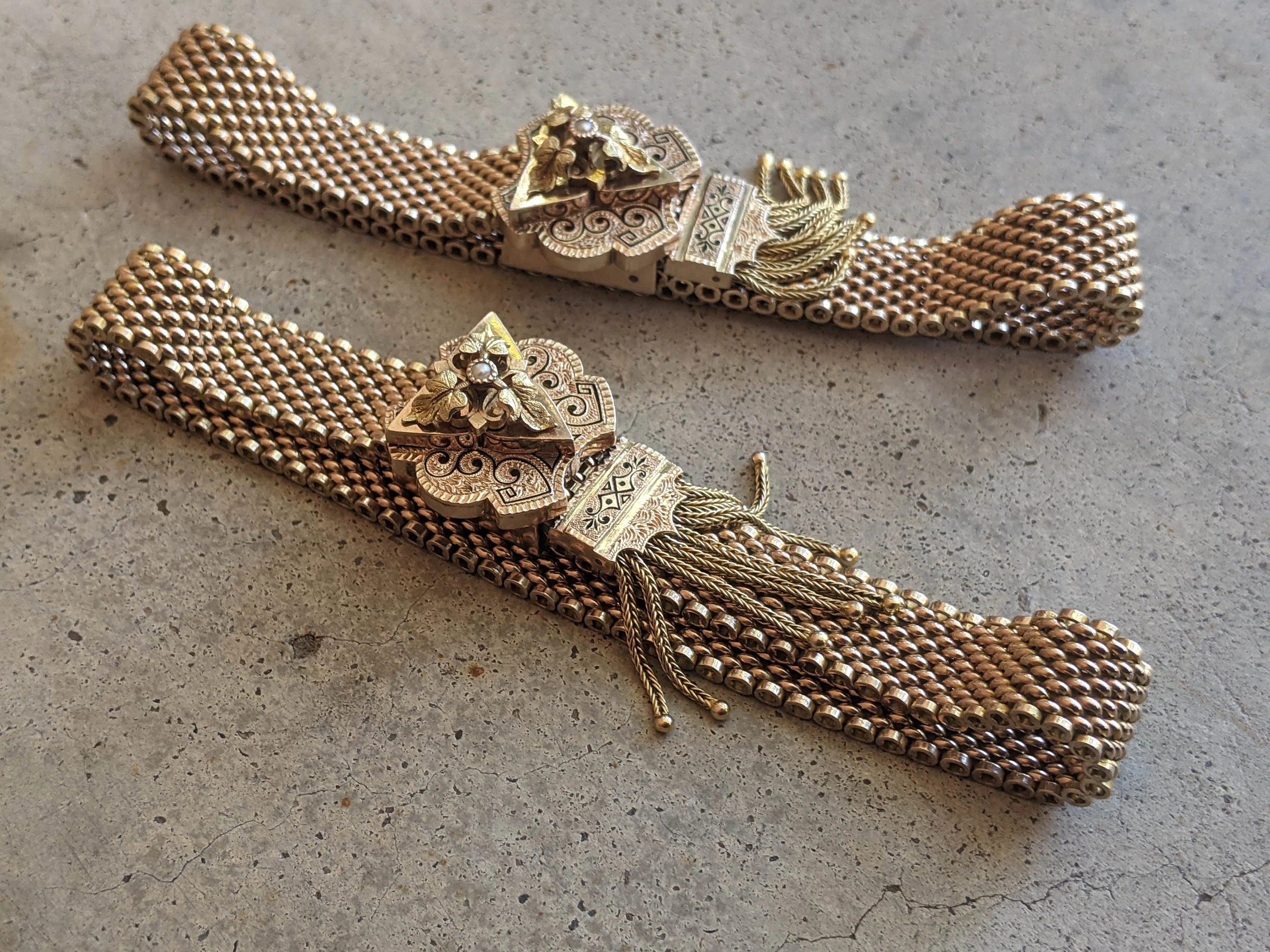 C. Victorian-Victorian 14k Gold Mesh Bracelets Pair Antique Victorian Jewelry - Image 7