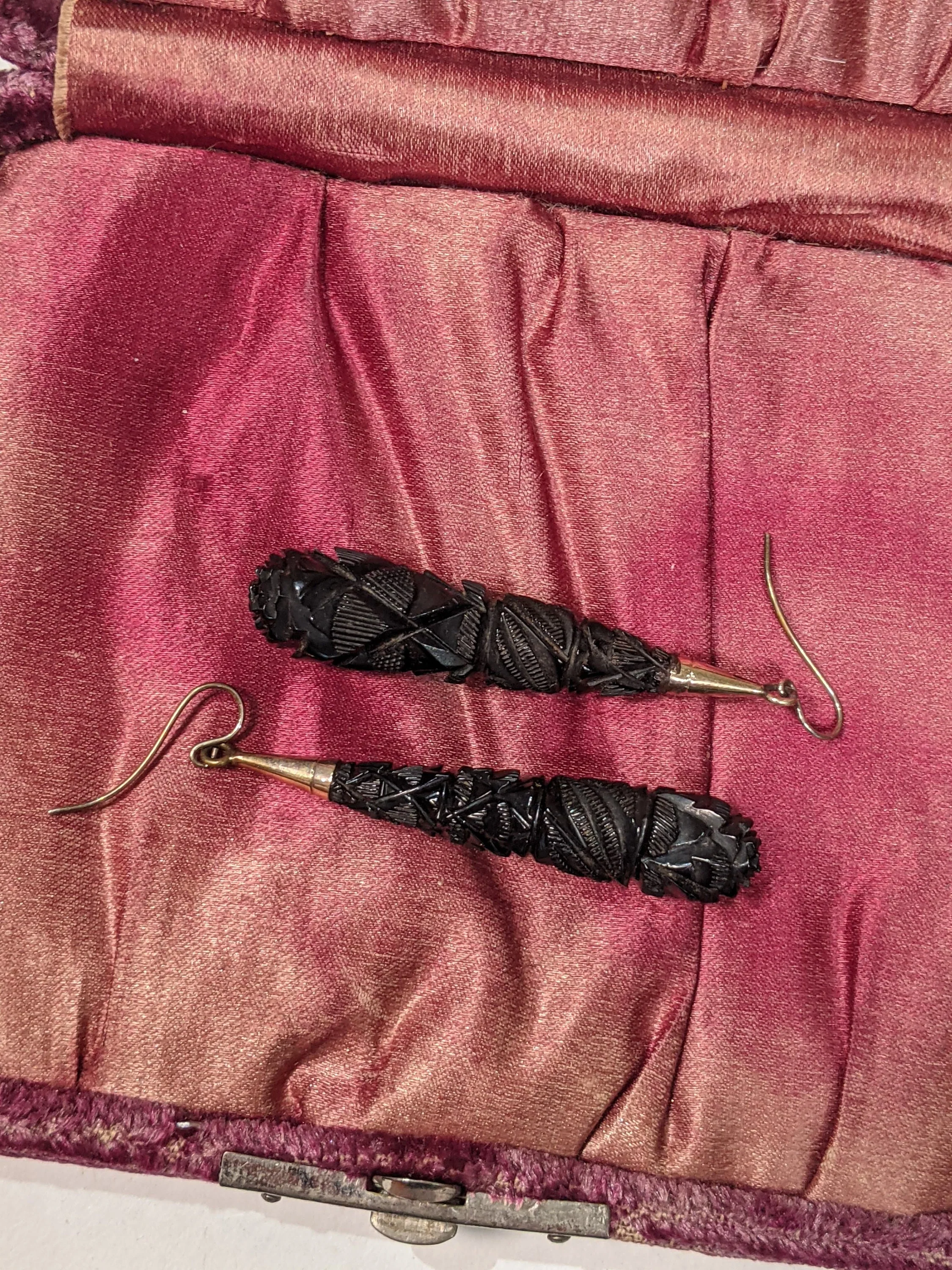 C. Victorian-Victorian Carved Whitby Jet Earrings Antique Victorian Jewelry - Image 2