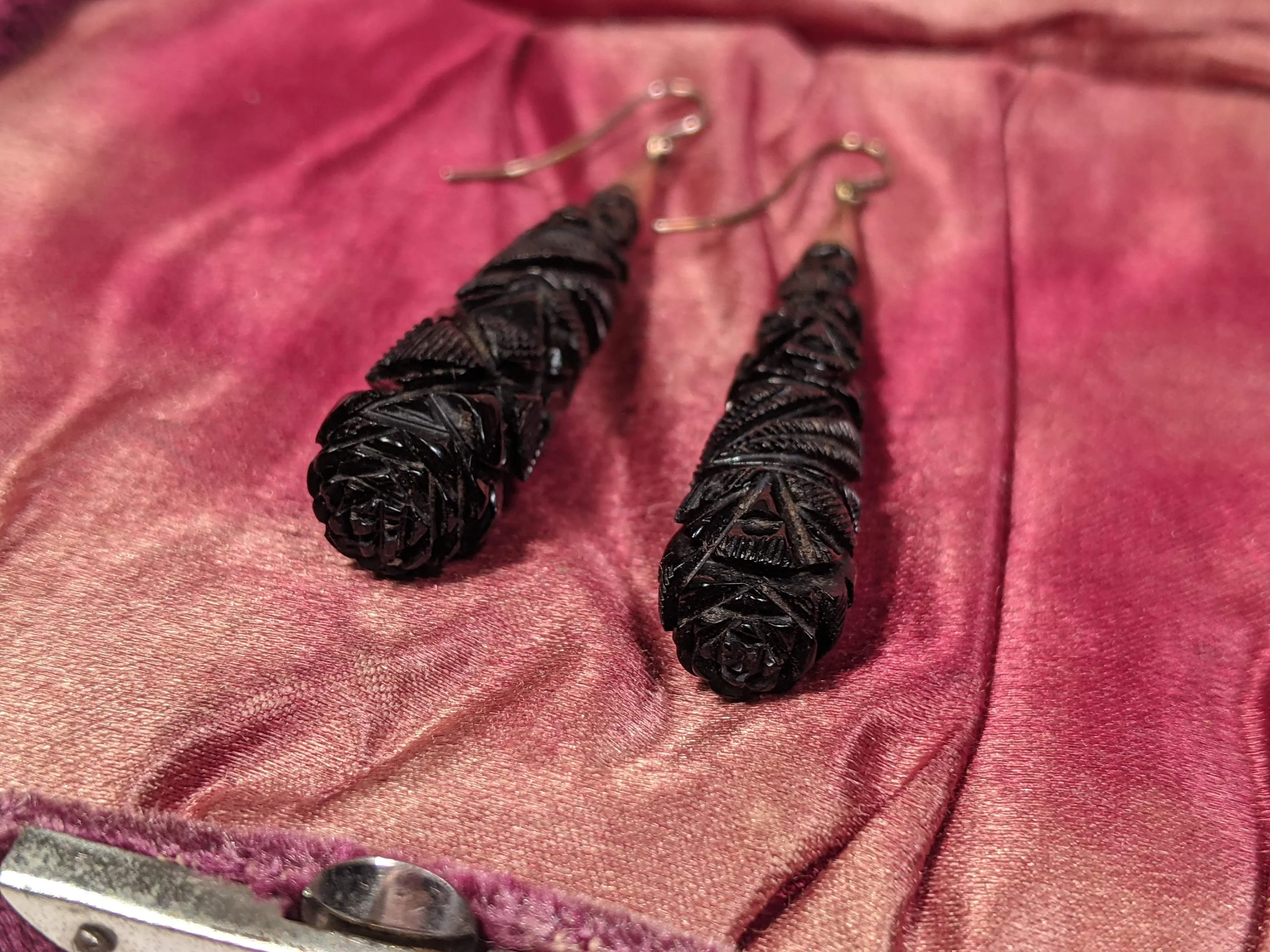 C. Victorian-Victorian Carved Whitby Jet Earrings Antique Victorian Jewelry - Image 3