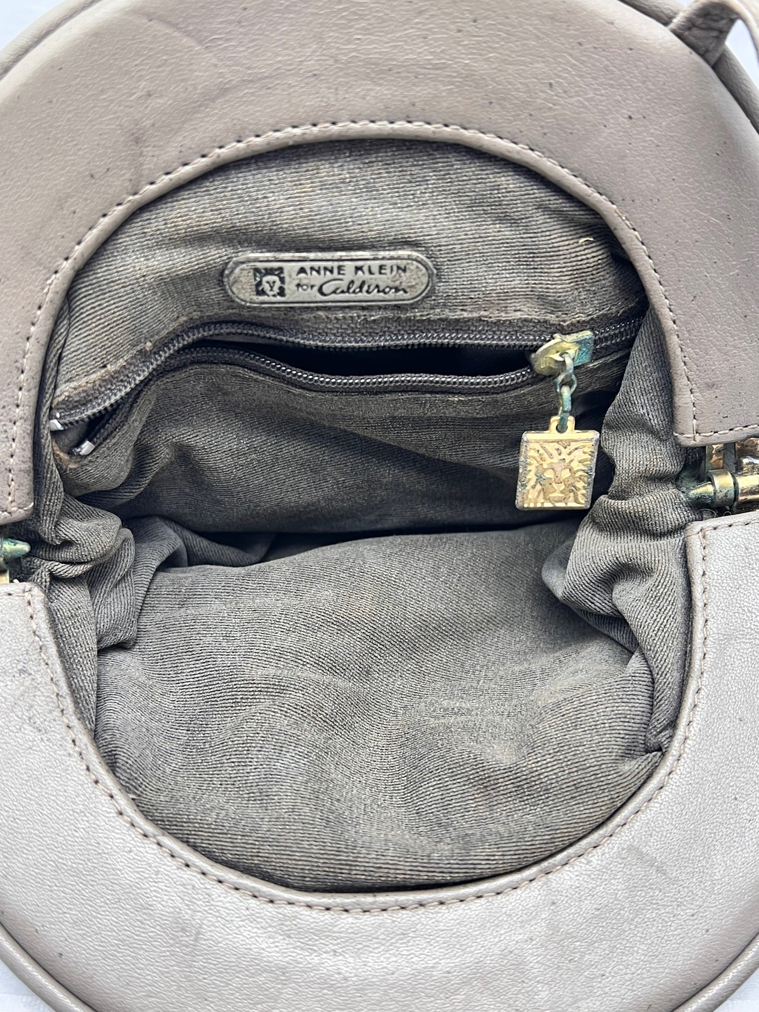 Calderon Leather Vintage 80s Crossbody Bag Gray Croc Print Accent by Anne Klein - Image 9