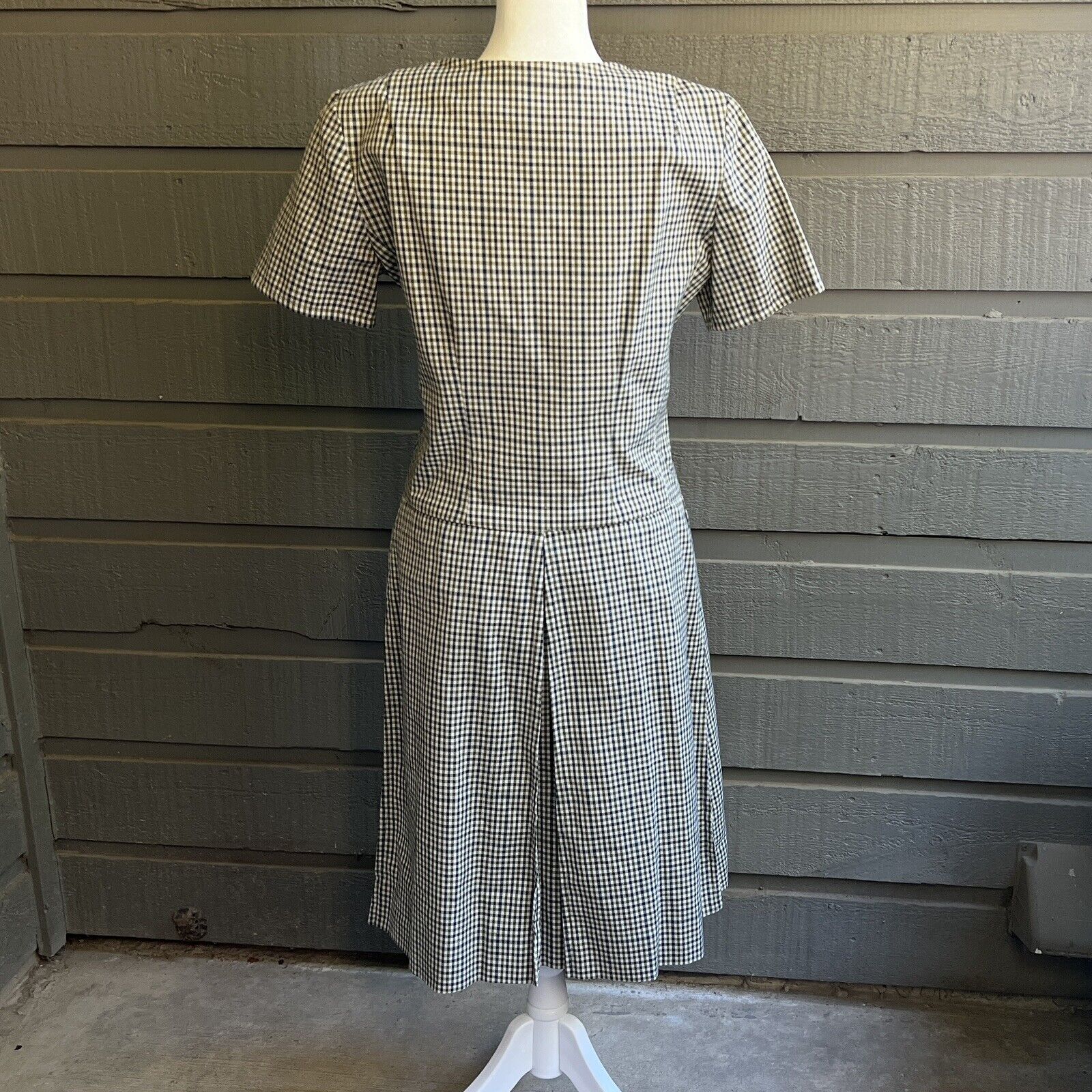 60s Blue Green Gingham Pleated School Girl Plaid Dress By California Girl - Image 4