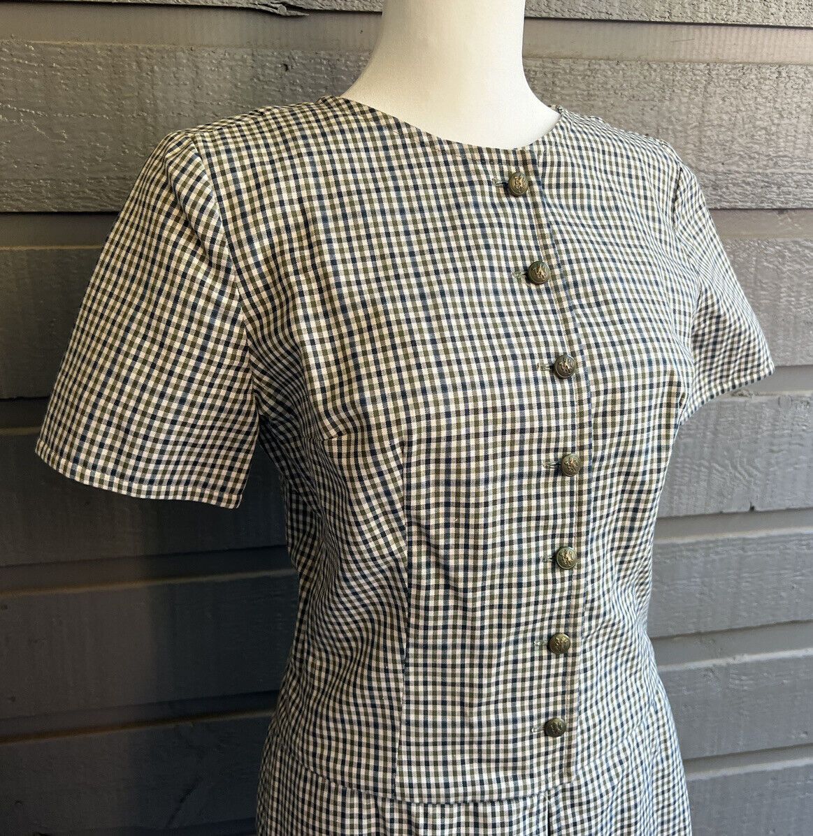 60s Blue Green Gingham Pleated School Girl Plaid Dress By California Girl - Image 5