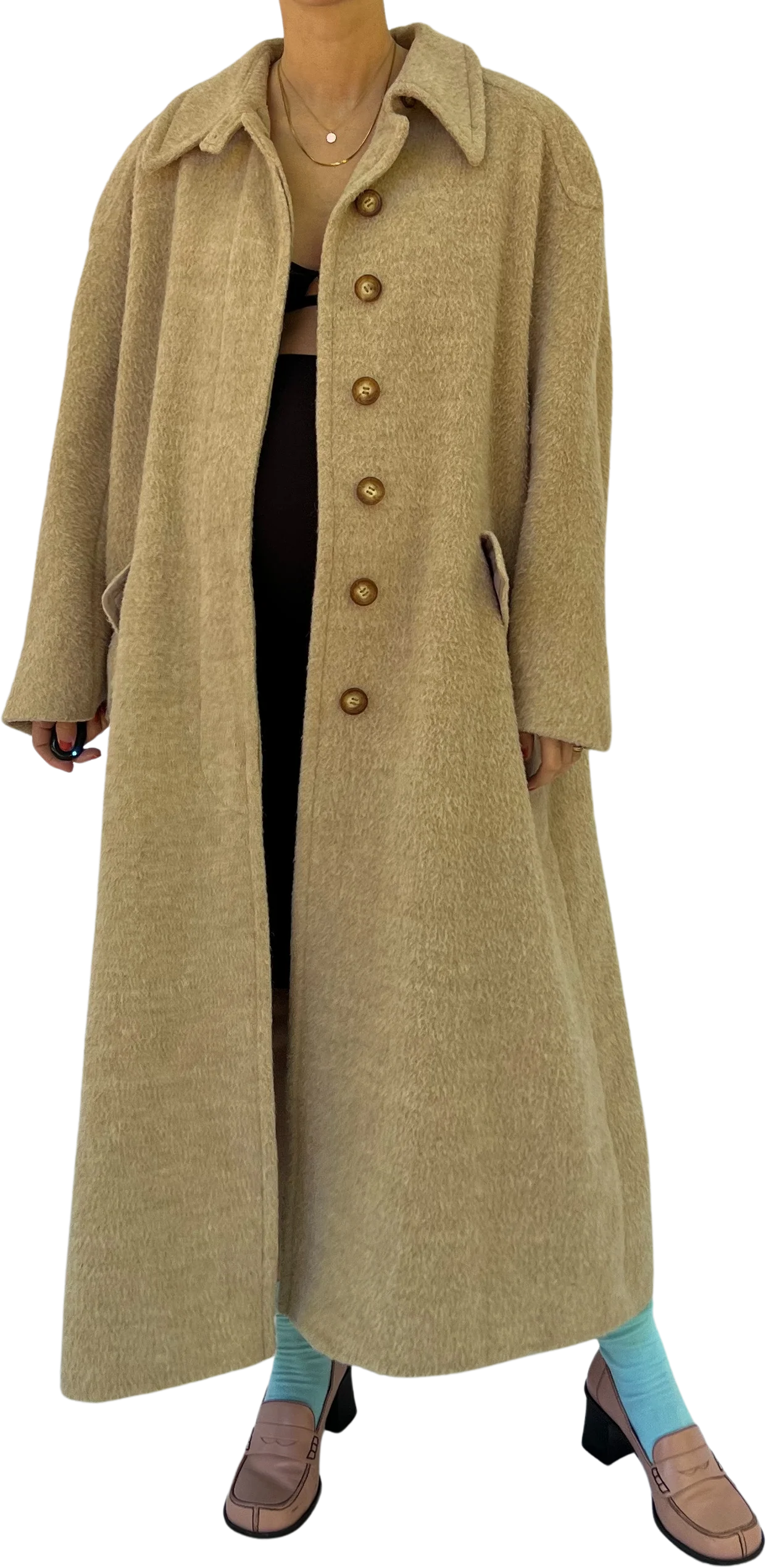 Camel Mohair Blend Duster Coat