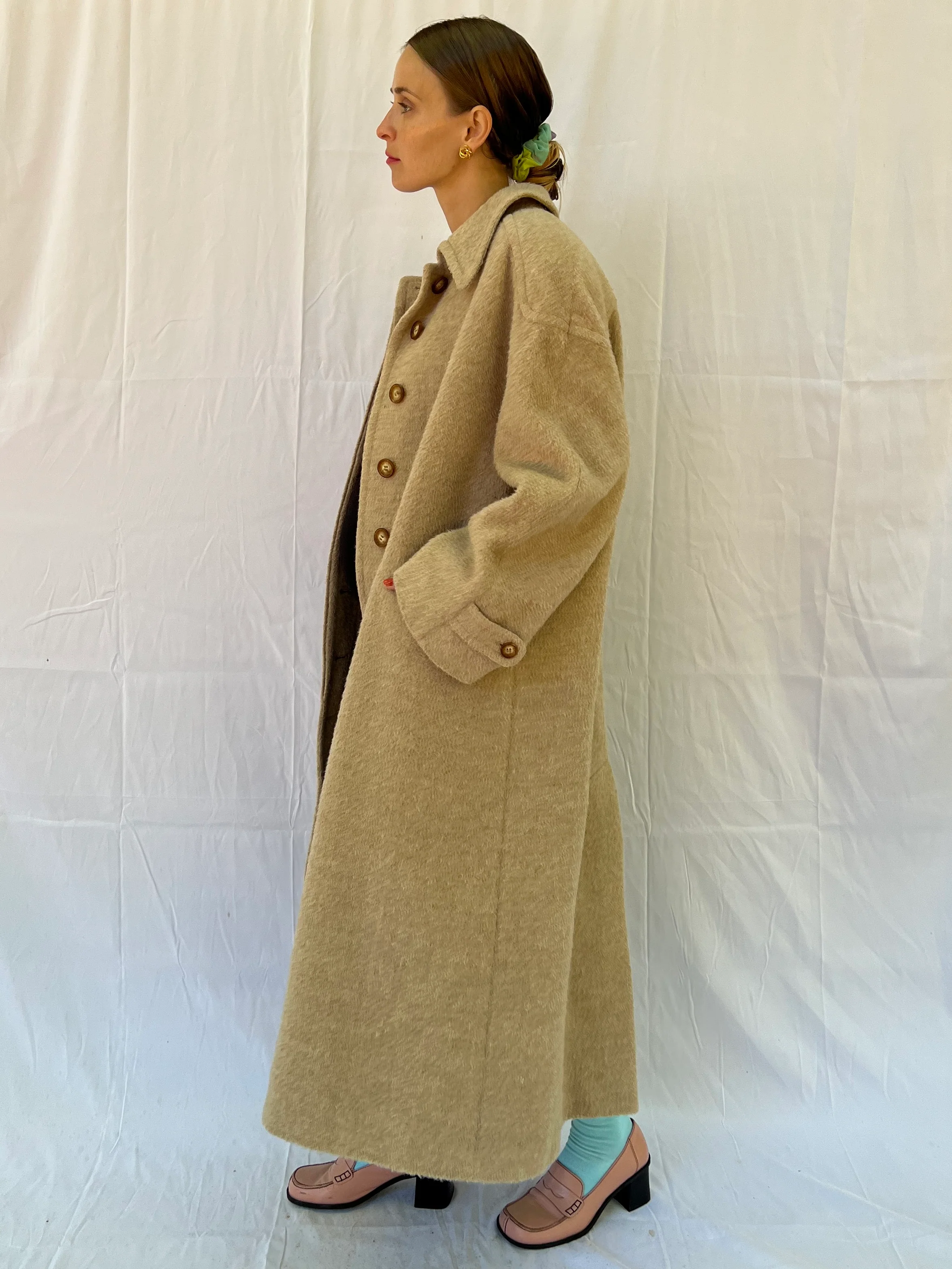 Camel Mohair Blend Duster Coat - Image 5