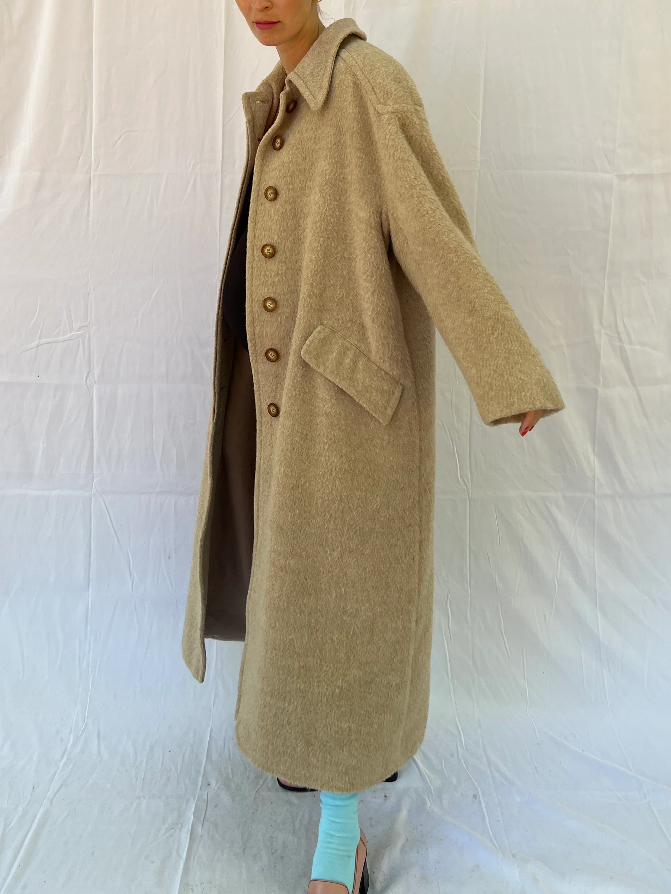 Camel Mohair Blend Duster Coat - Image 6